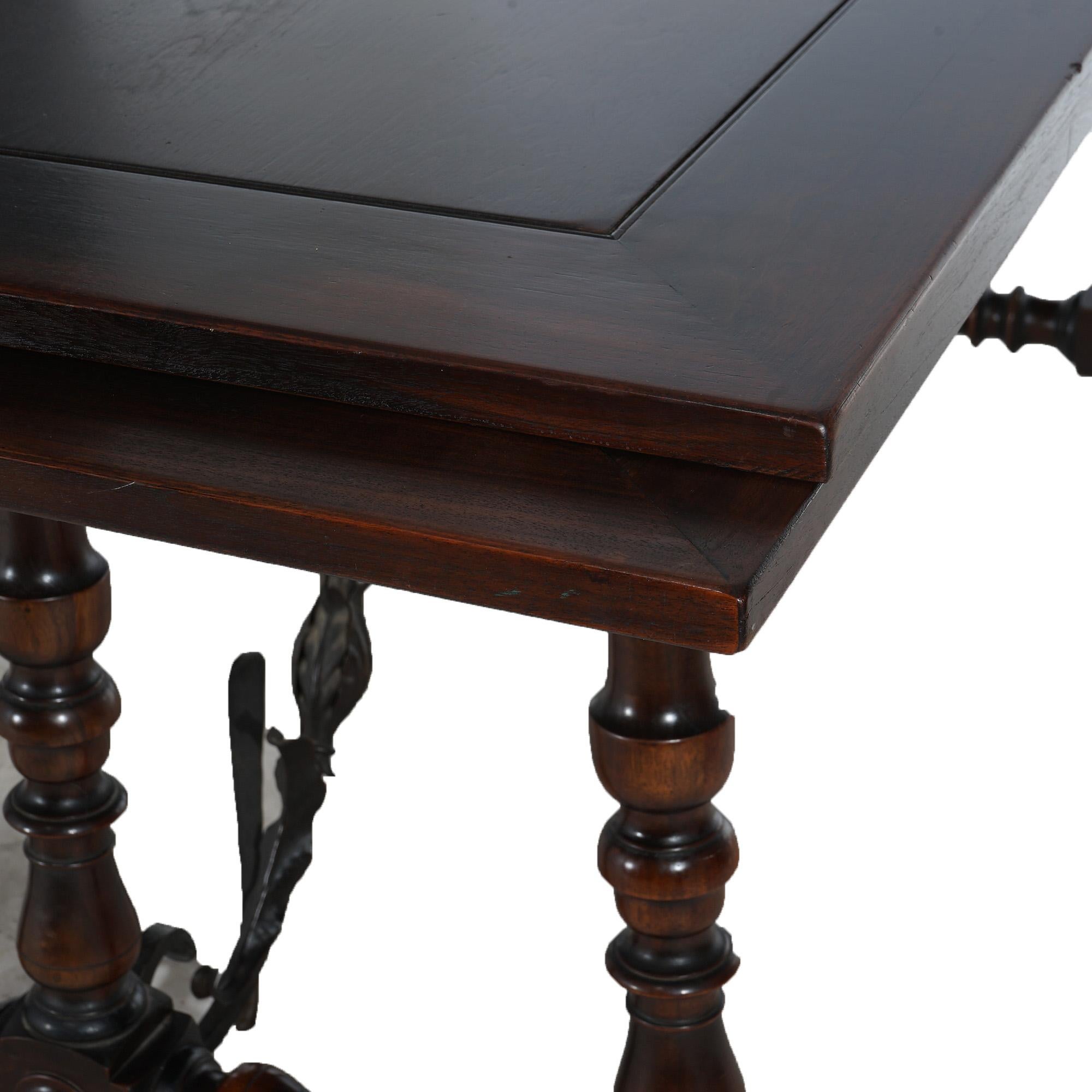 Antique Kittinger Jacobean Style Walnut & Wrought Iron Draw Top Dining Table 7