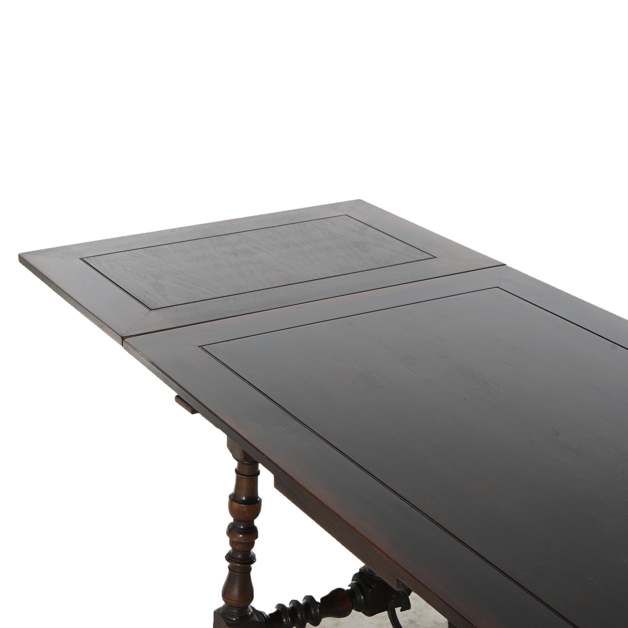 Antique Kittinger Jacobean Style Walnut & Wrought Iron Draw Top Dining Table 2