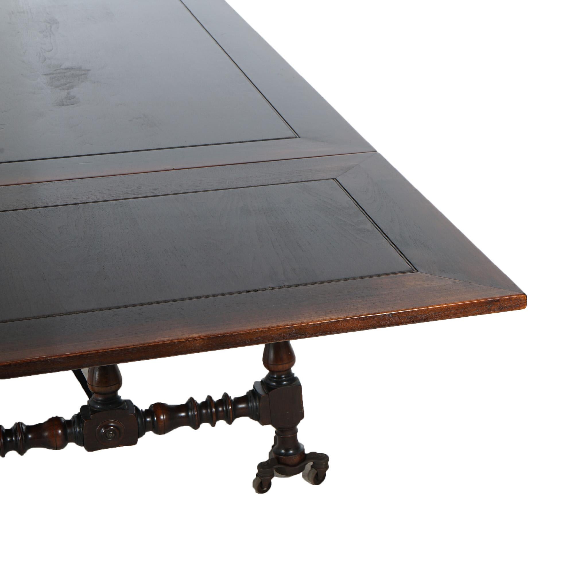 Antique Kittinger Jacobean Style Walnut & Wrought Iron Draw Top Dining Table 3