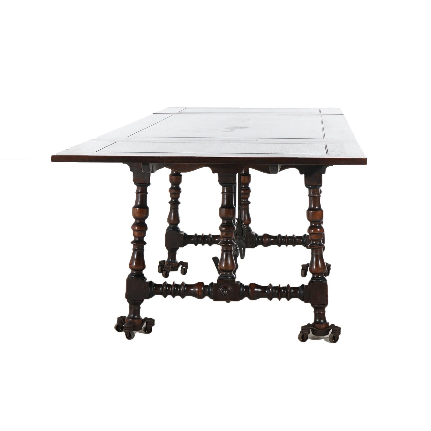 Antique Kittinger Jacobean Style Walnut & Wrought Iron Draw Top Dining Table 5