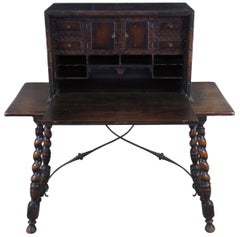 Antique Kittinger Spanish Colonial Walnut Fall Front Secretary Desk Barley Twist