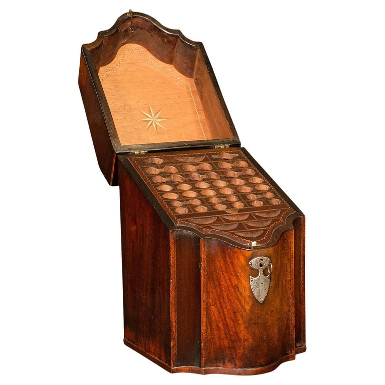 Antique Knife Box, English, Walnut, Cutlery Canteen, Fitted Interior