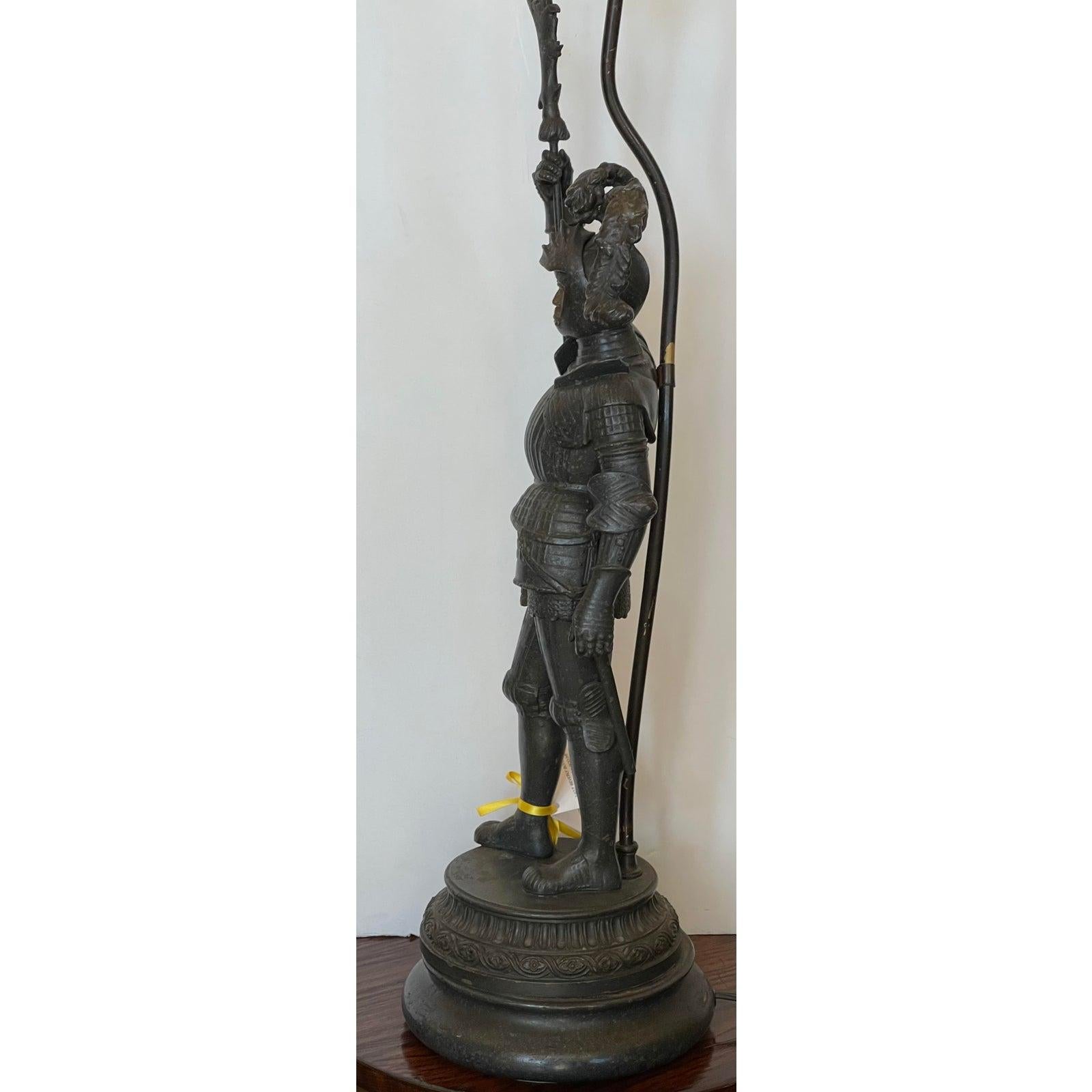 Renaissance Revival Antique Knight in Armor Figural Table Lamp, Early 20th Century