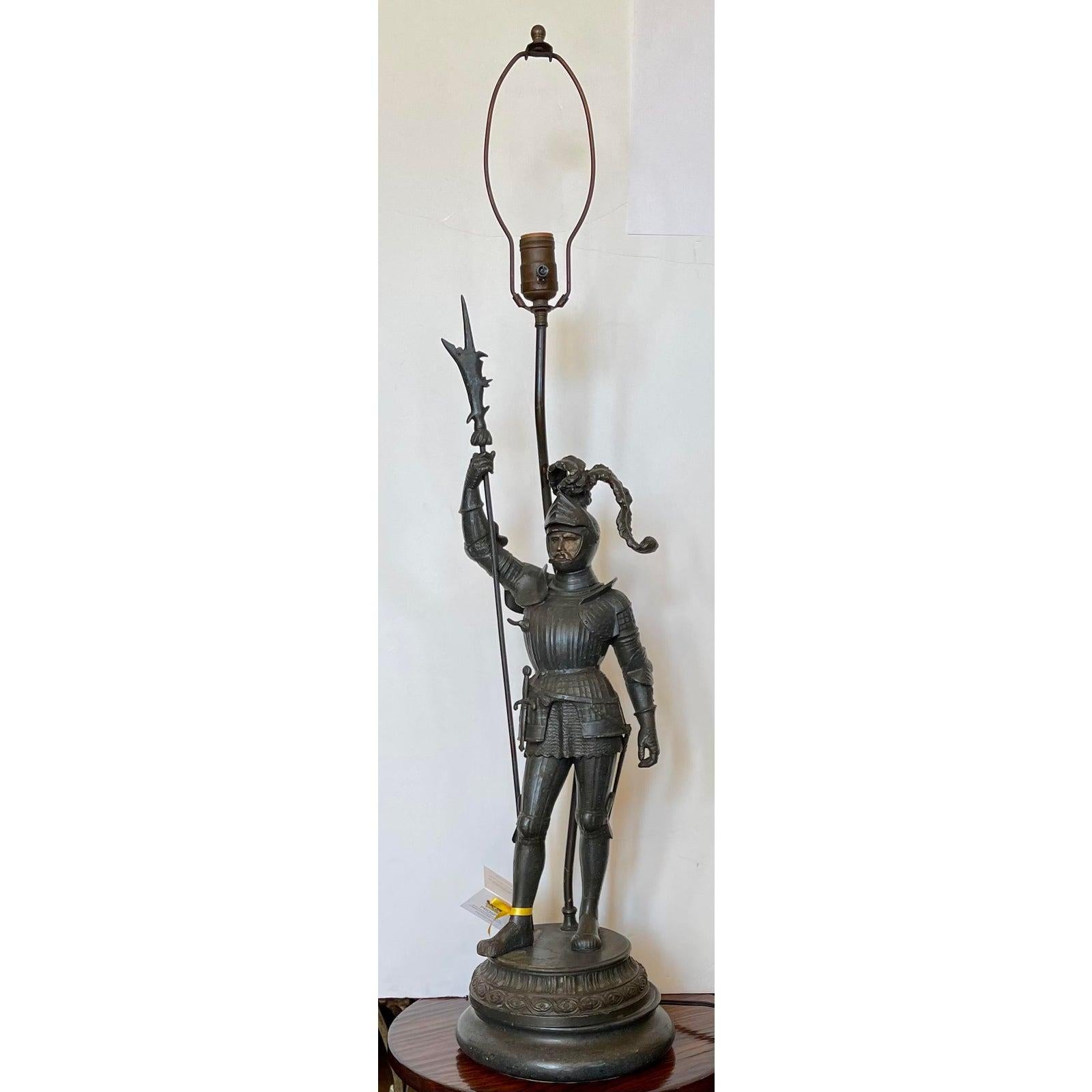 American Antique Knight in Armor Figural Table Lamp, Early 20th Century
