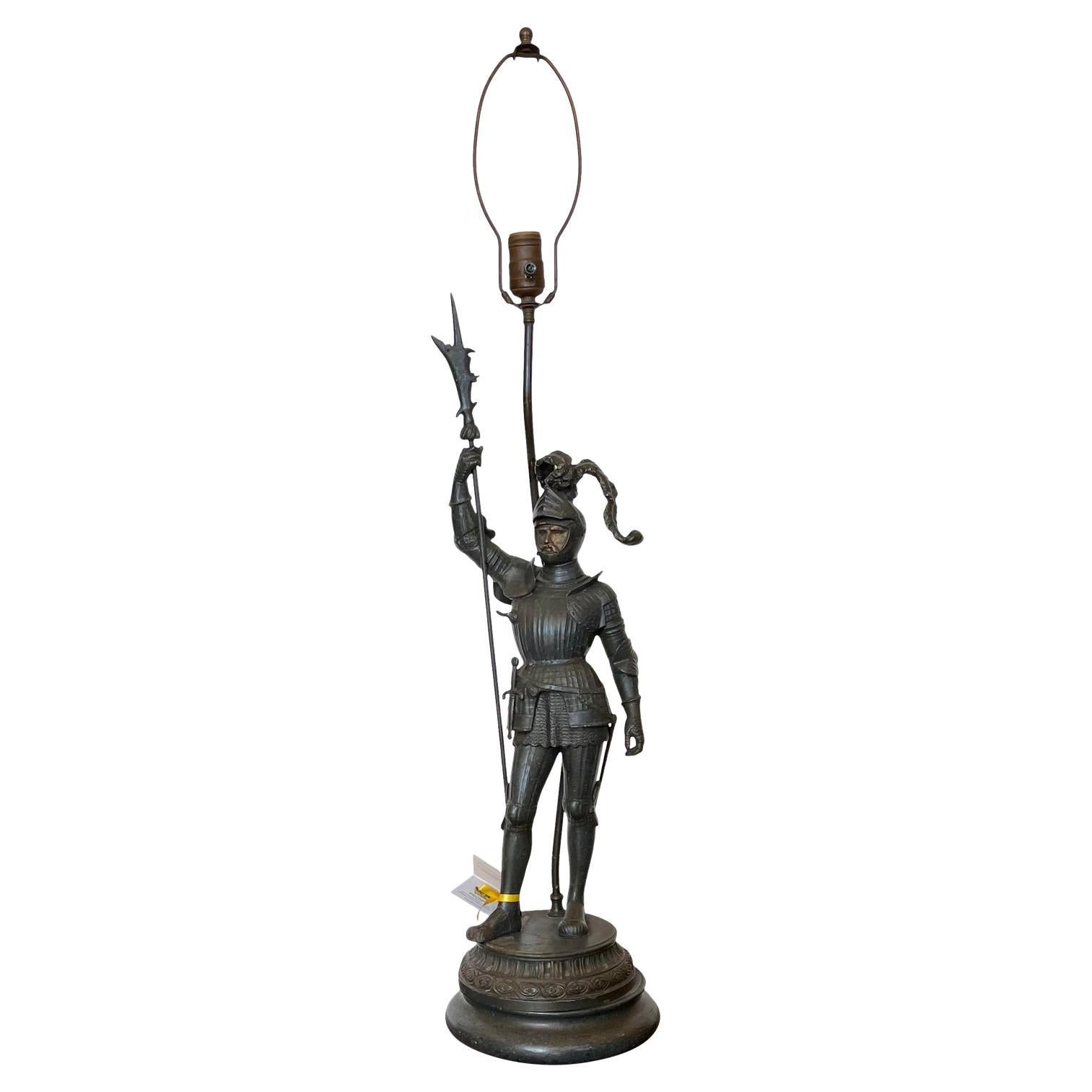 Antique Knight in Armor Figural Table Lamp, Early 20th Century