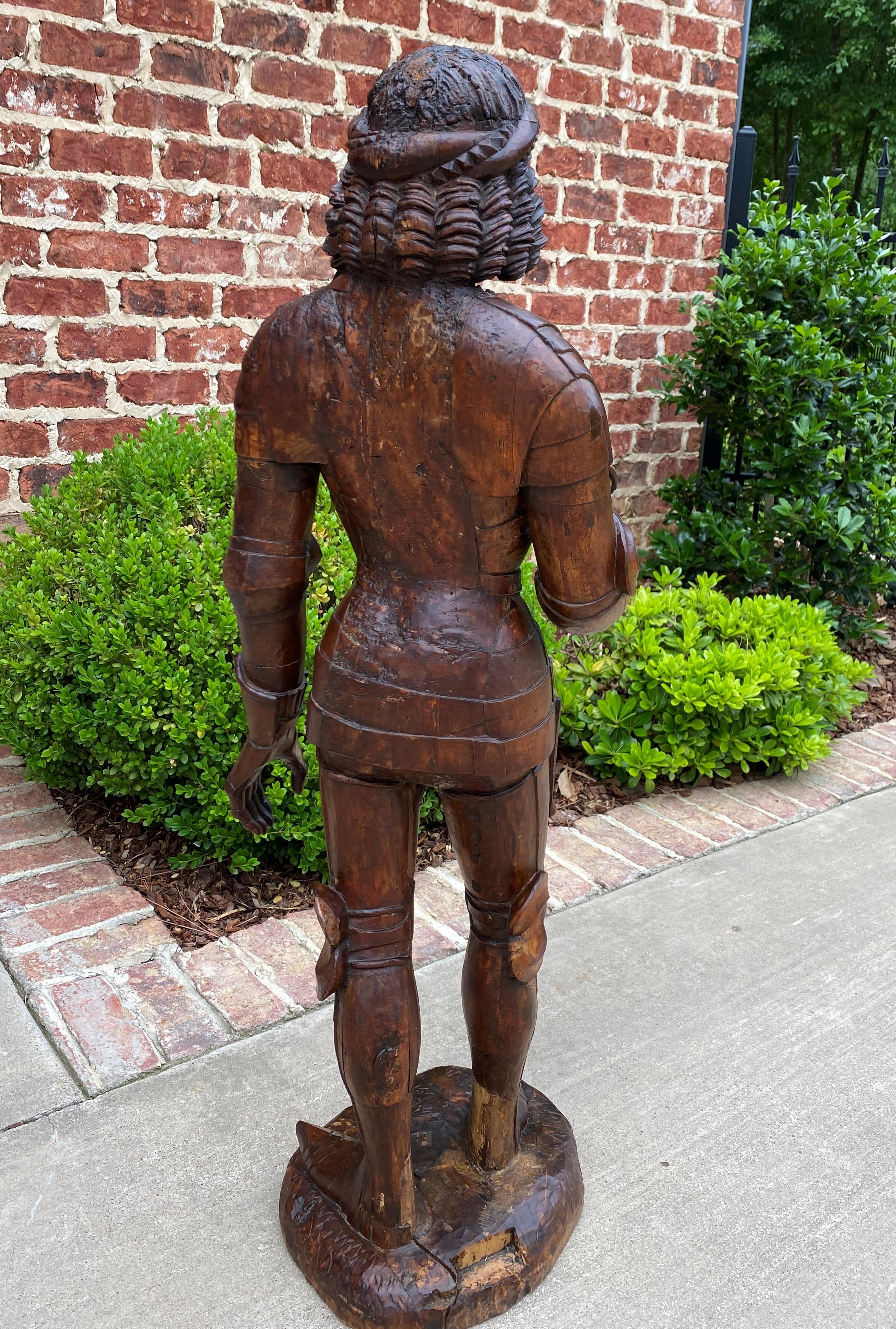 Antique Knight Saint Carved Statue Figure St. George Soldier Medieval Armor Oak For Sale 9