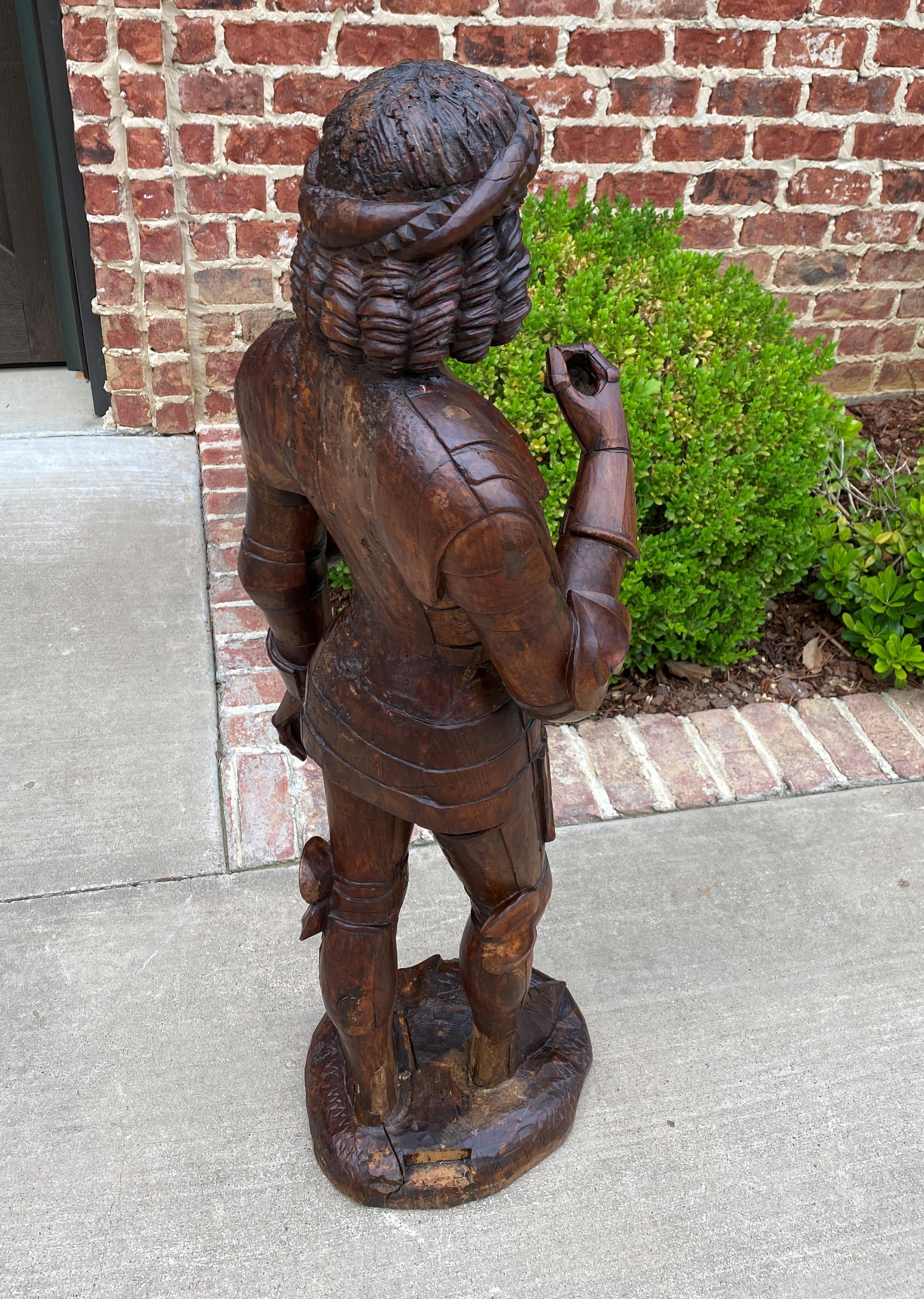 Antique Knight Saint Carved Statue Figure St. George Soldier Medieval Armor Oak For Sale 3