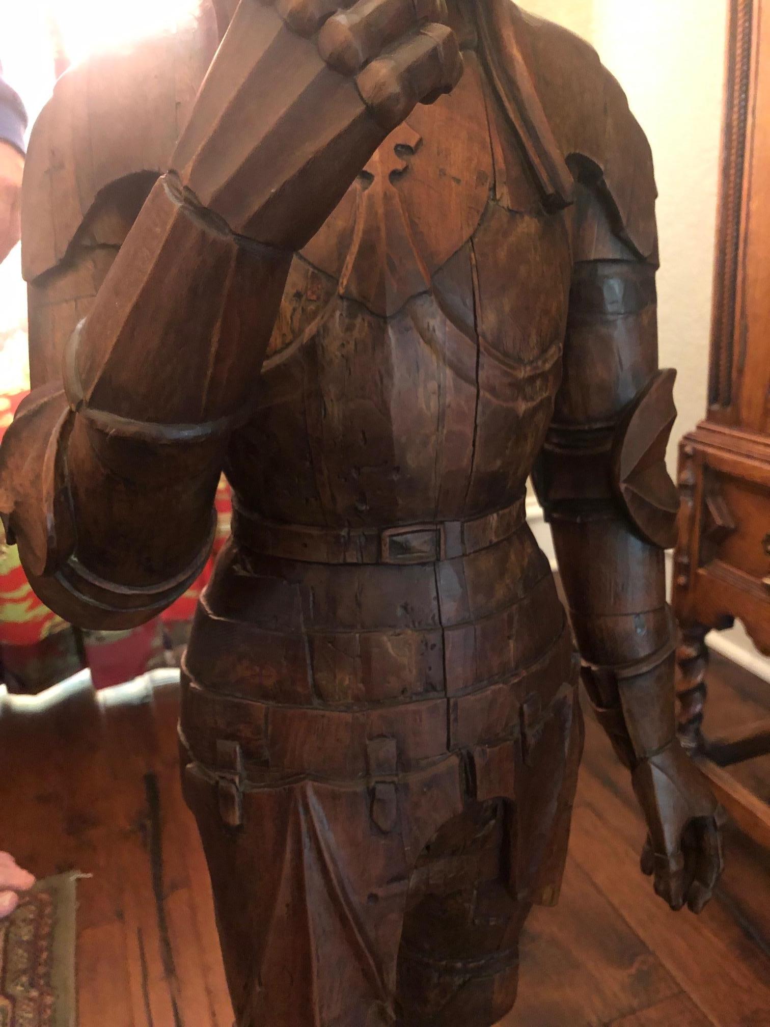 Antique Knight Saint Carved Statue Figure St. George Soldier Medieval Armor Oak For Sale 8