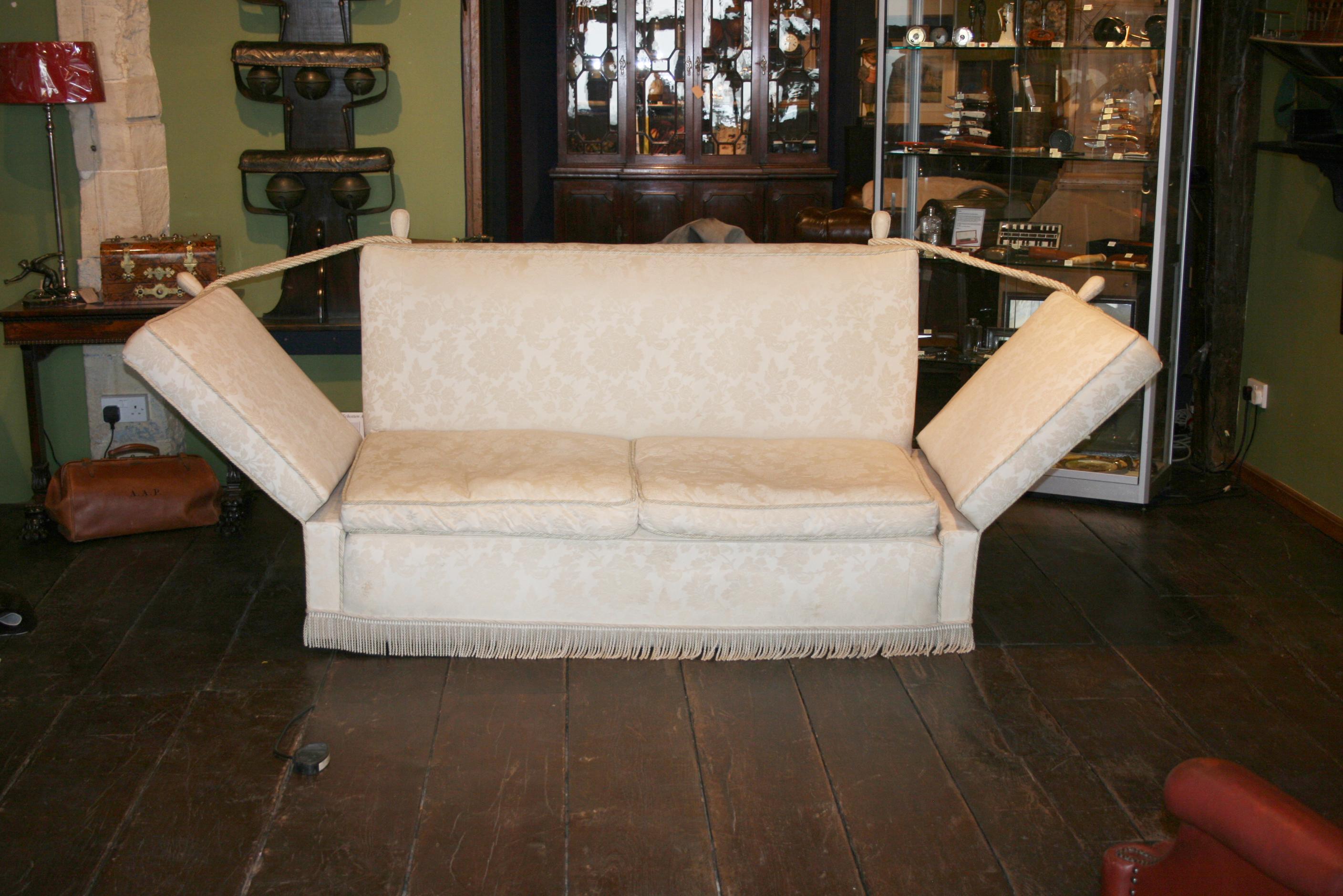 Fabric Antique Knole Sofa, Sofa with Drop Down Sides, Edwardian, circa 1910
