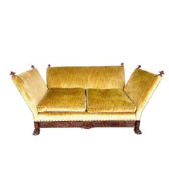 Antique Knole-Style Sofa, Hand-Carved Walnut, Silk Velvet, c. 1900