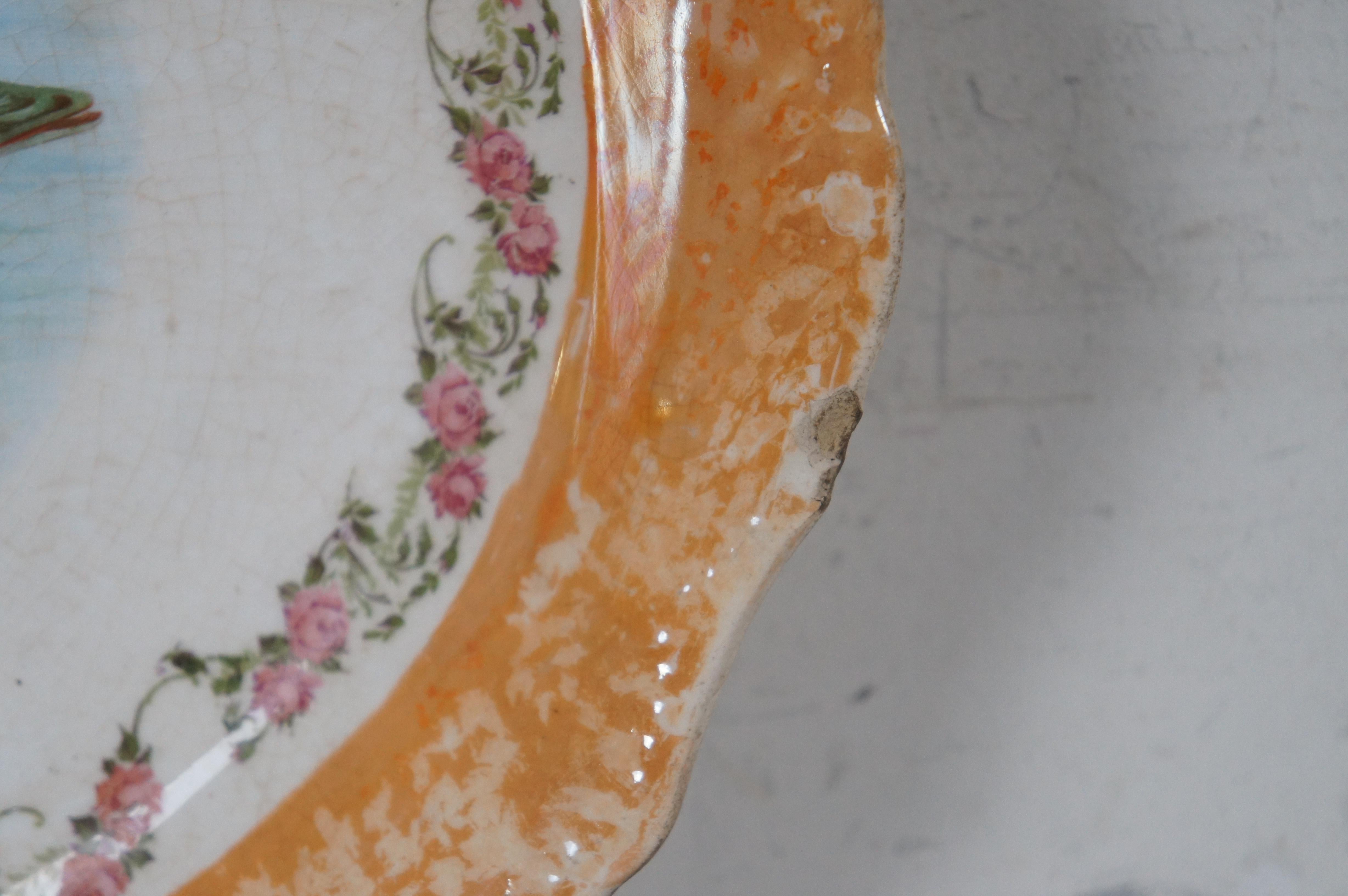 Porcelain Antique Knowles Taylor & Knowles Fish Trout Pike Serving Platter Iridescent 15