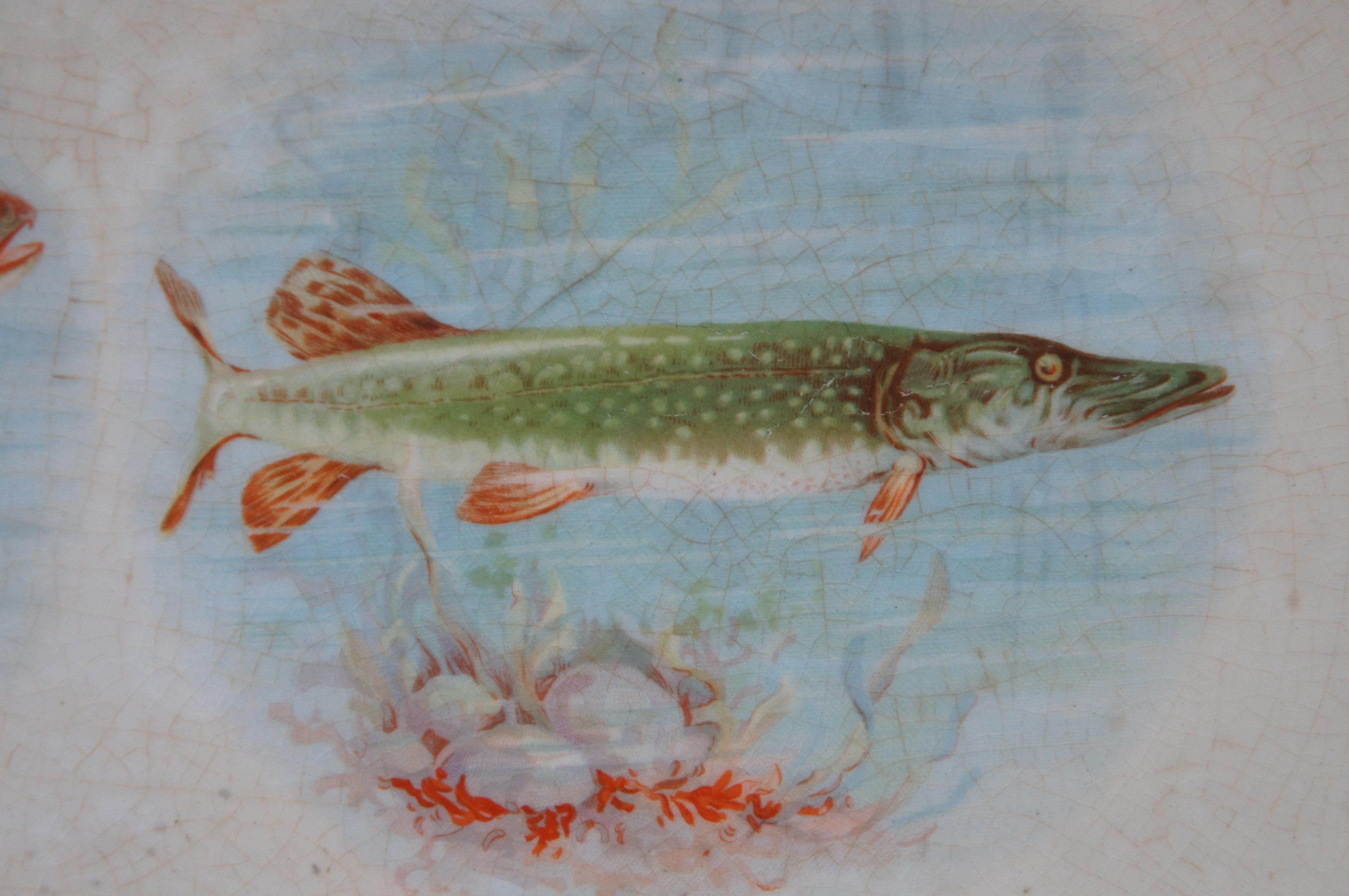 Antique Knowles Taylor & Knowles Fish Trout Pike Serving Platter Iridescent 15