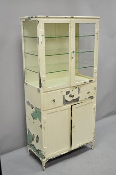 Antique Kny Scheerer Steel Metal Glass Medical Dental Pharmacy Cabinet