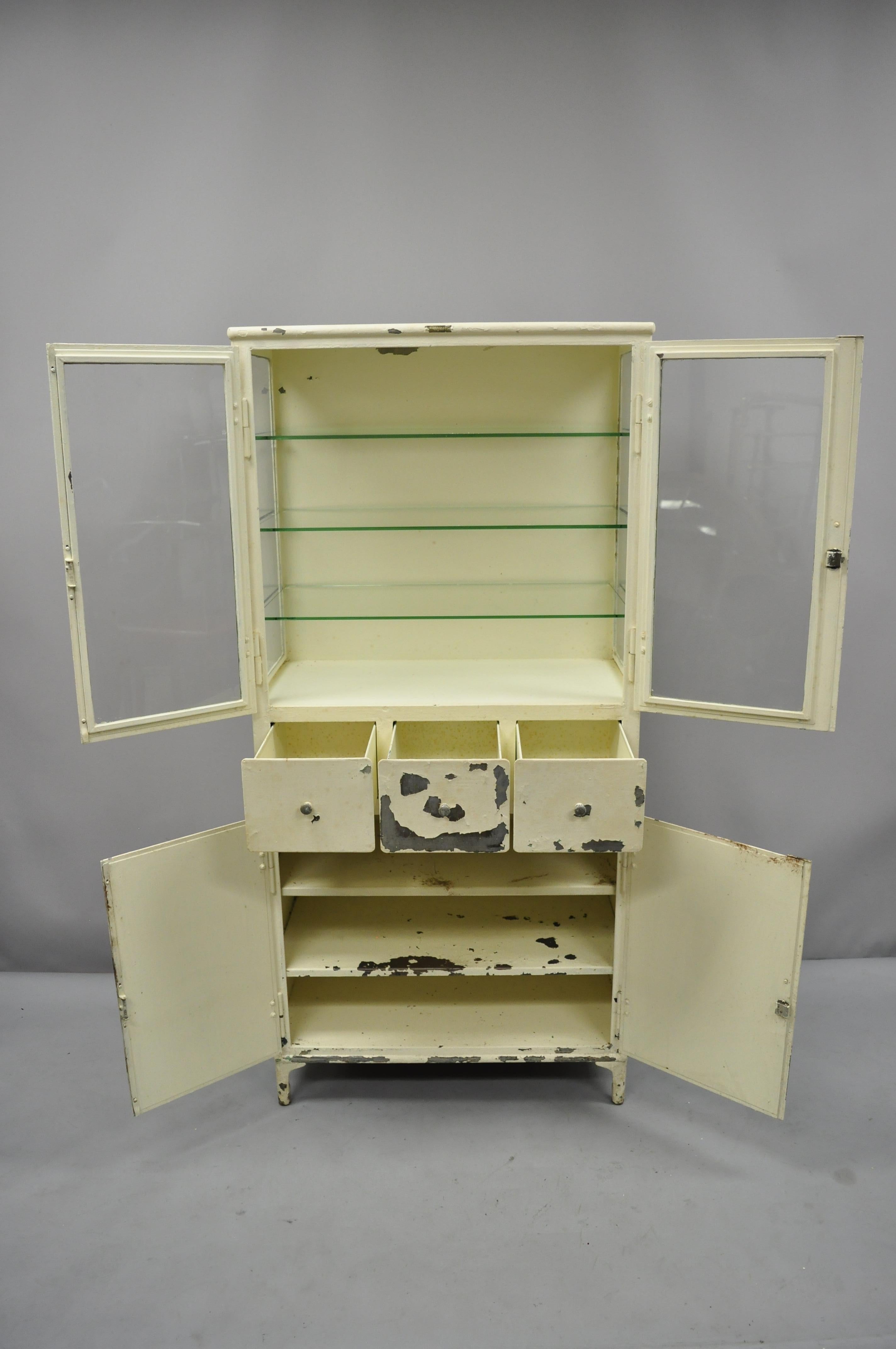 Mid-Century Modern Antique Kny Scheerer Steel Metal Glass Medical Dental Pharmacy Cabinet