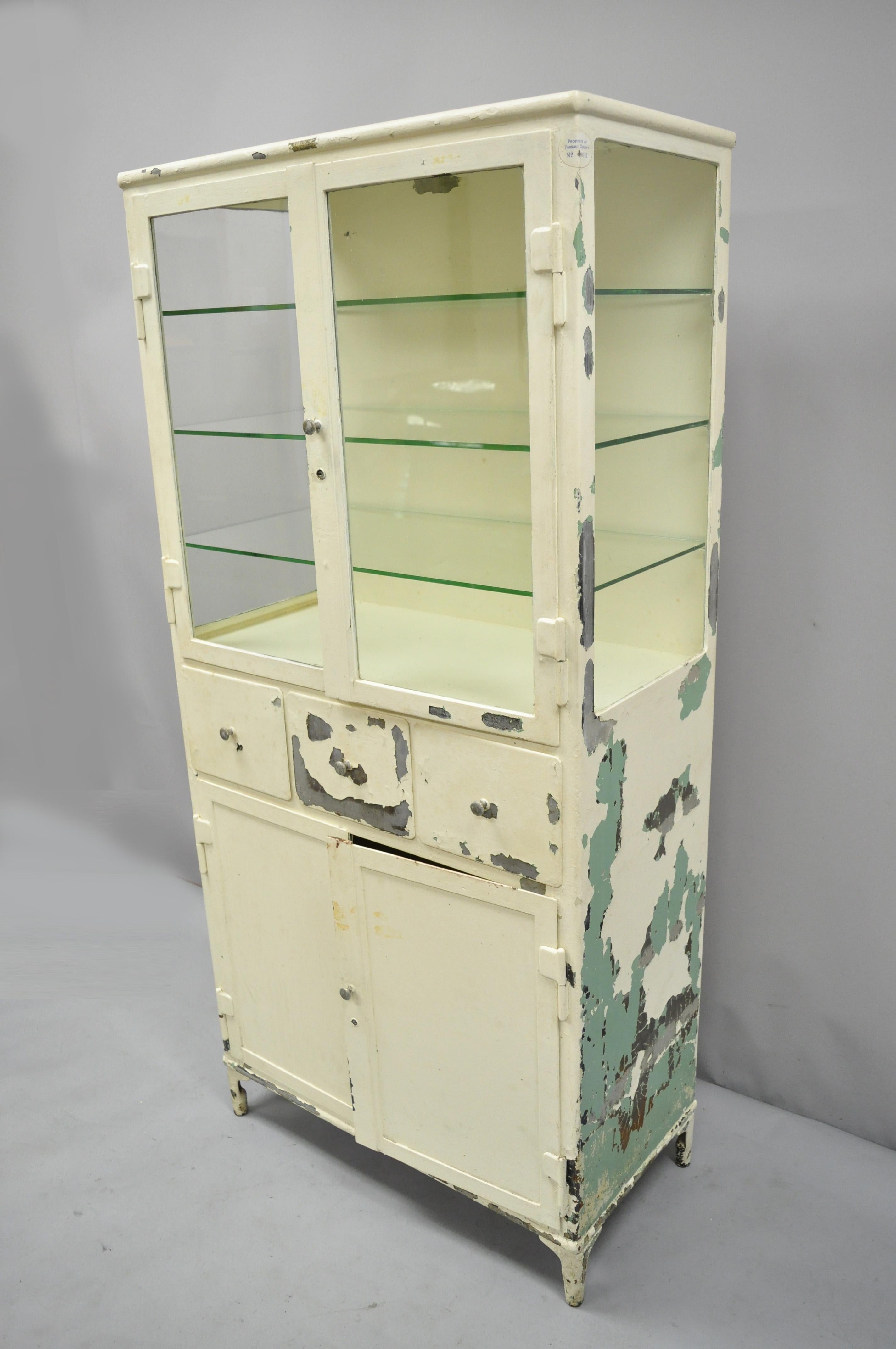American Antique Kny Scheerer Steel Metal Glass Medical Dental Pharmacy Cabinet