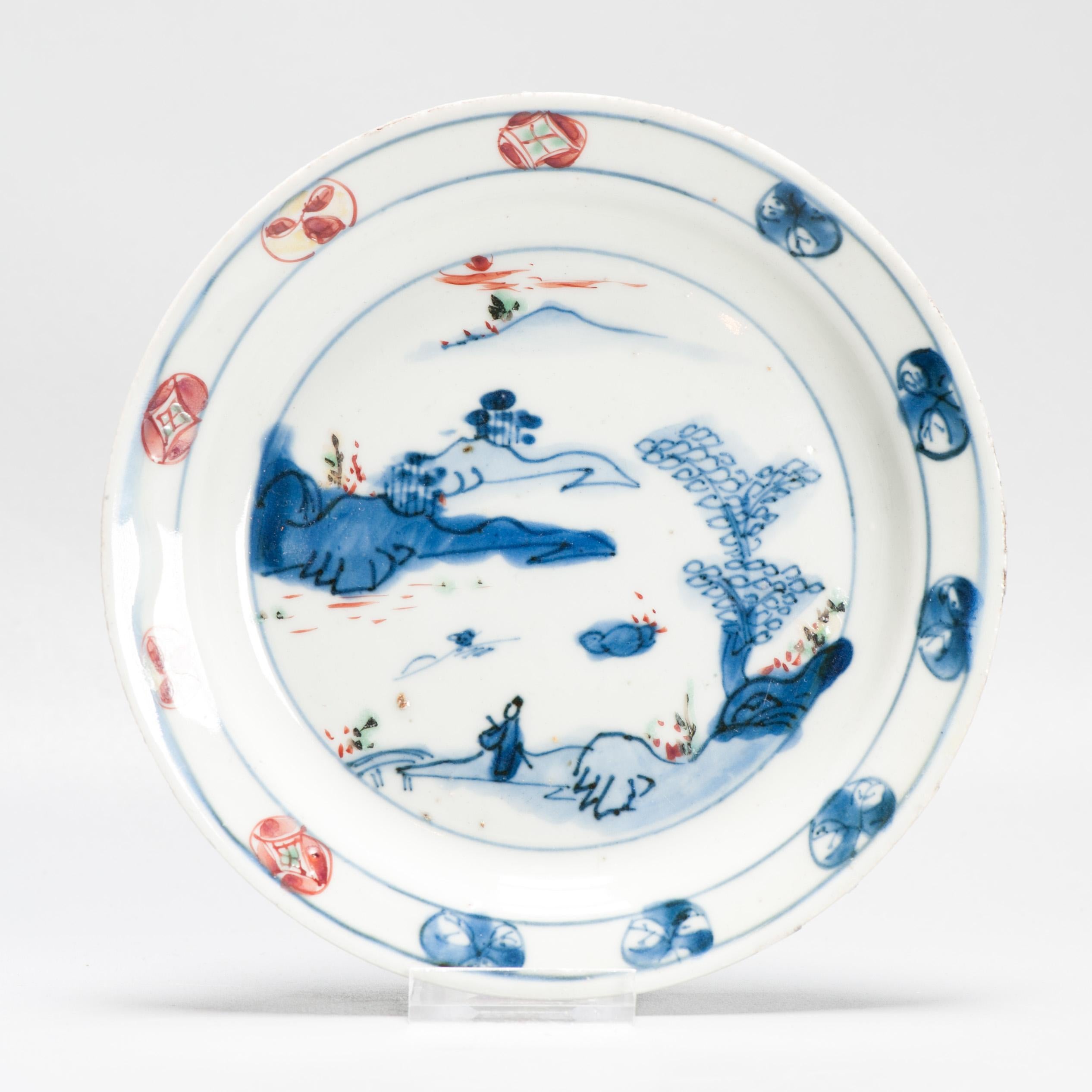 Plato antiguo Ko Akae Porcelana china Wucai Siglo XVII (1621-1627) Marcado Ming en venta 8