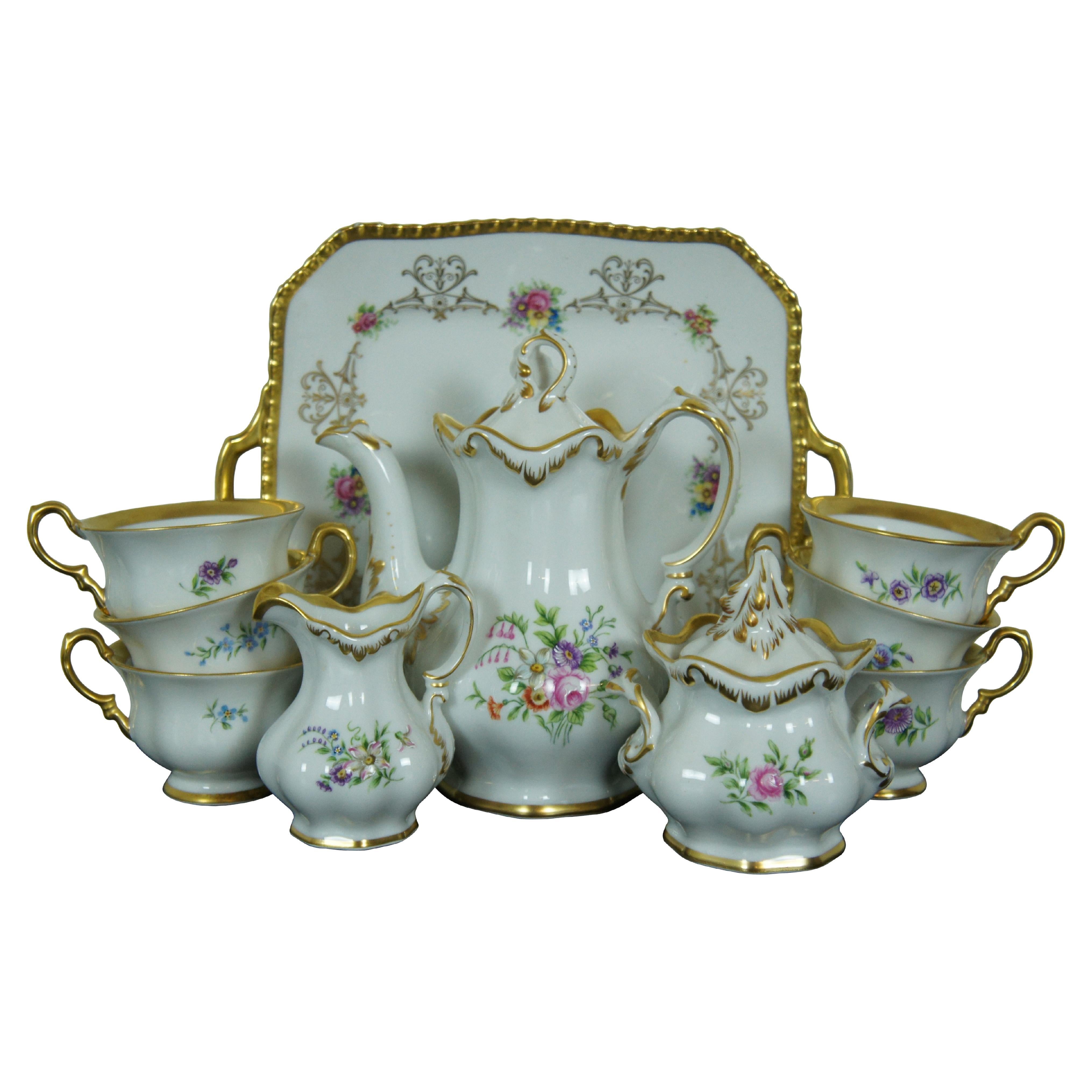 Antique Kobenhavns Porcellains Maleri Royal Bayreuth Floral Tea Coffee Service For Sale