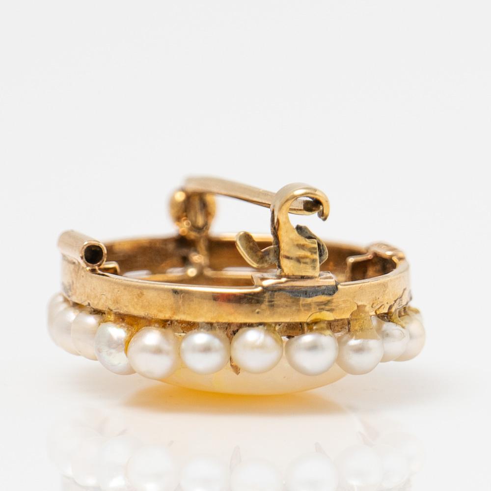 Antique Kohn 14k Yellow Gold Handmade Opal and Pearl Brooch In Good Condition In Victoria, BC