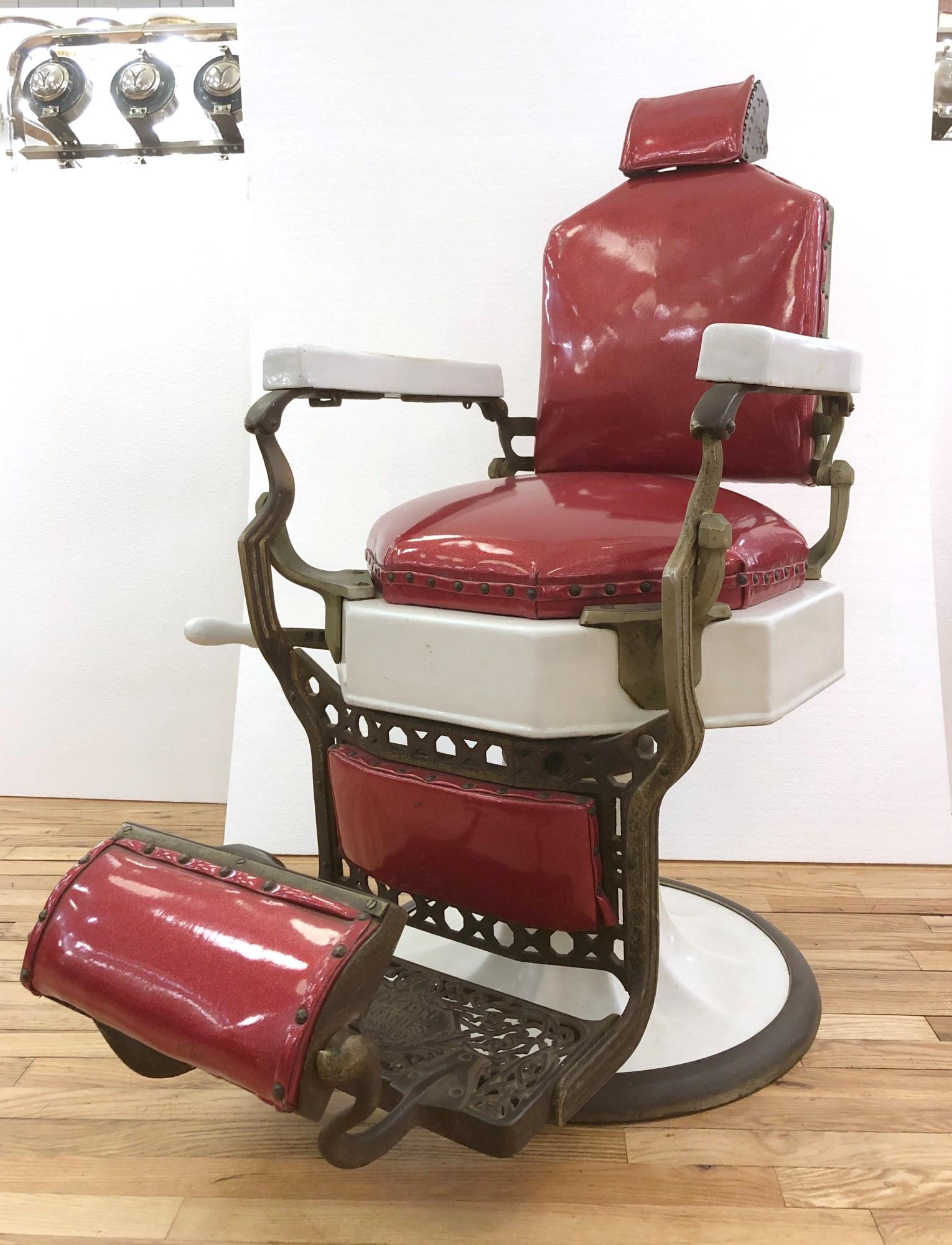 Antique Koken Red Vinyl and White Enameled Cast Iron Barber Chair For Sale at 1stDibs antique