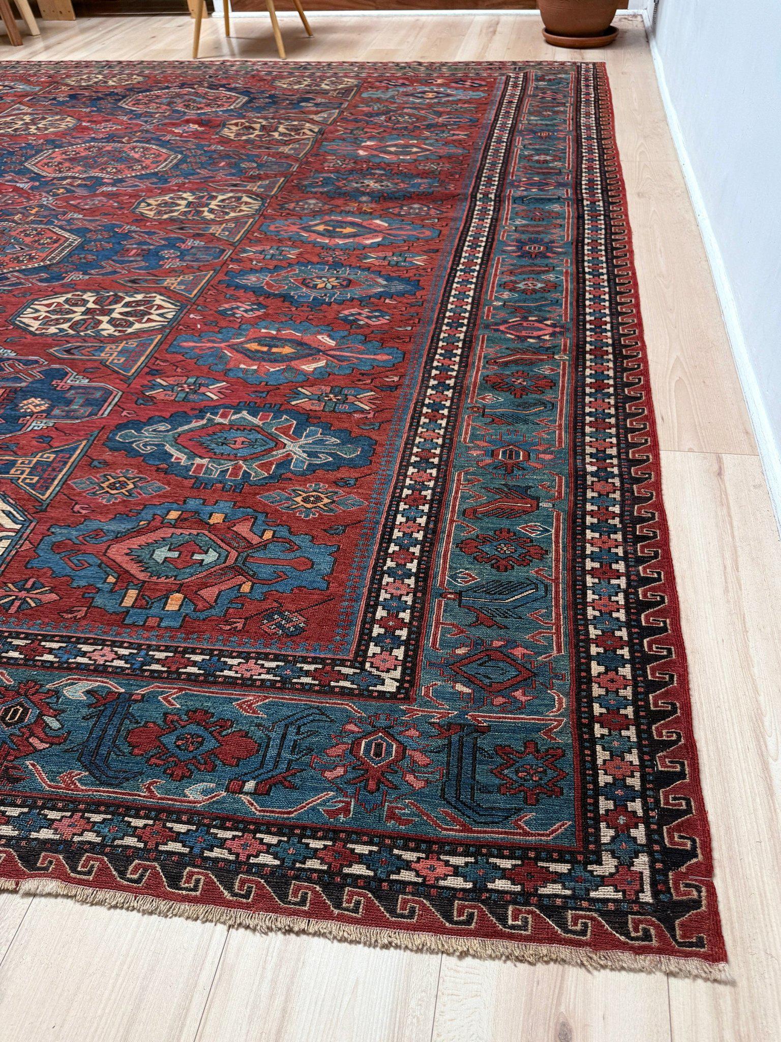 Laine Tapis ancien Konagkend Kuba Caucasien Soumak • 9′8″×10′4″ • 1920 Azerbaïdjan en vente