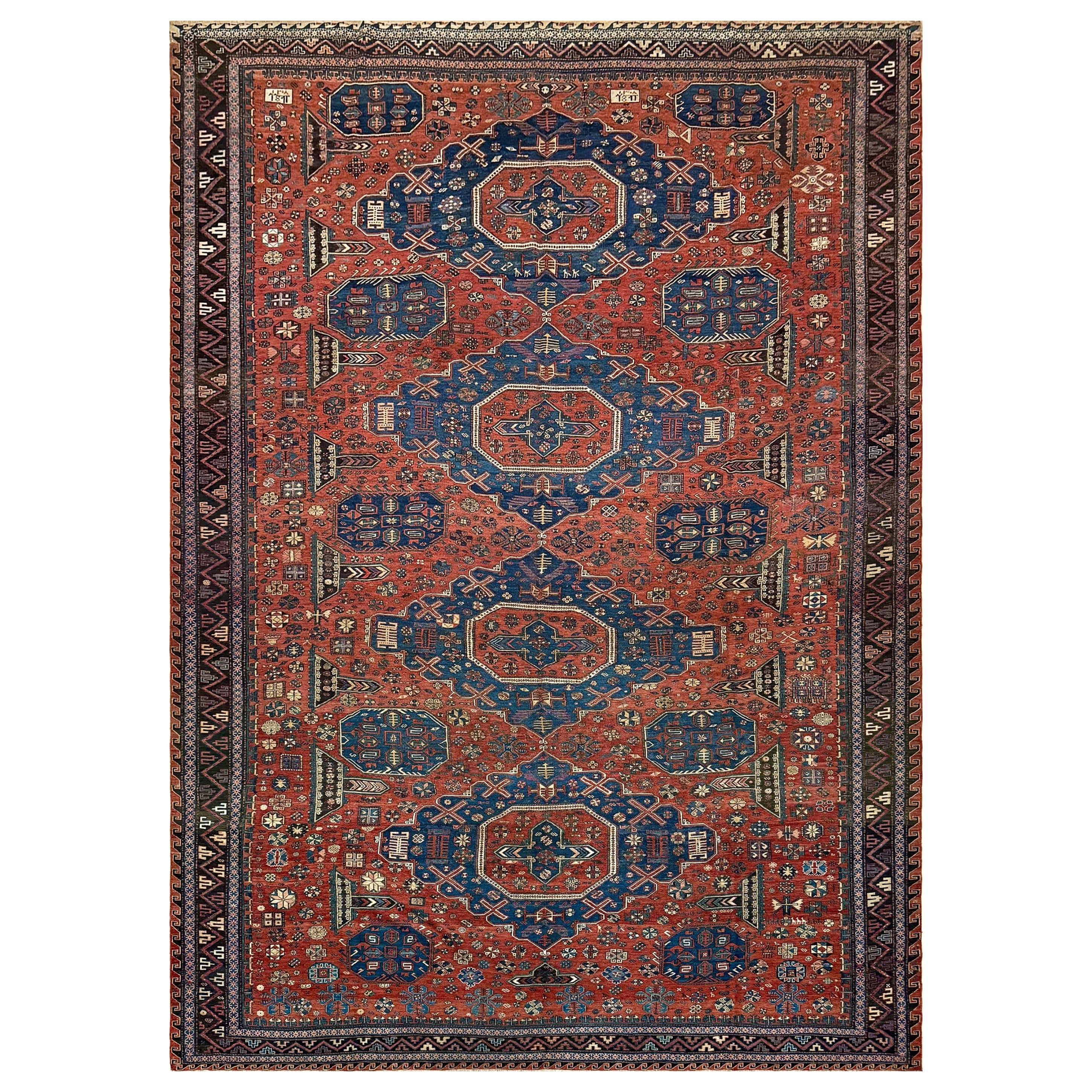 Antiker Konagkend Kuba Soumak - • Mitte 19. Jahrhundert Kaukasischer Teppich (10'4 "x14'5") im Angebot