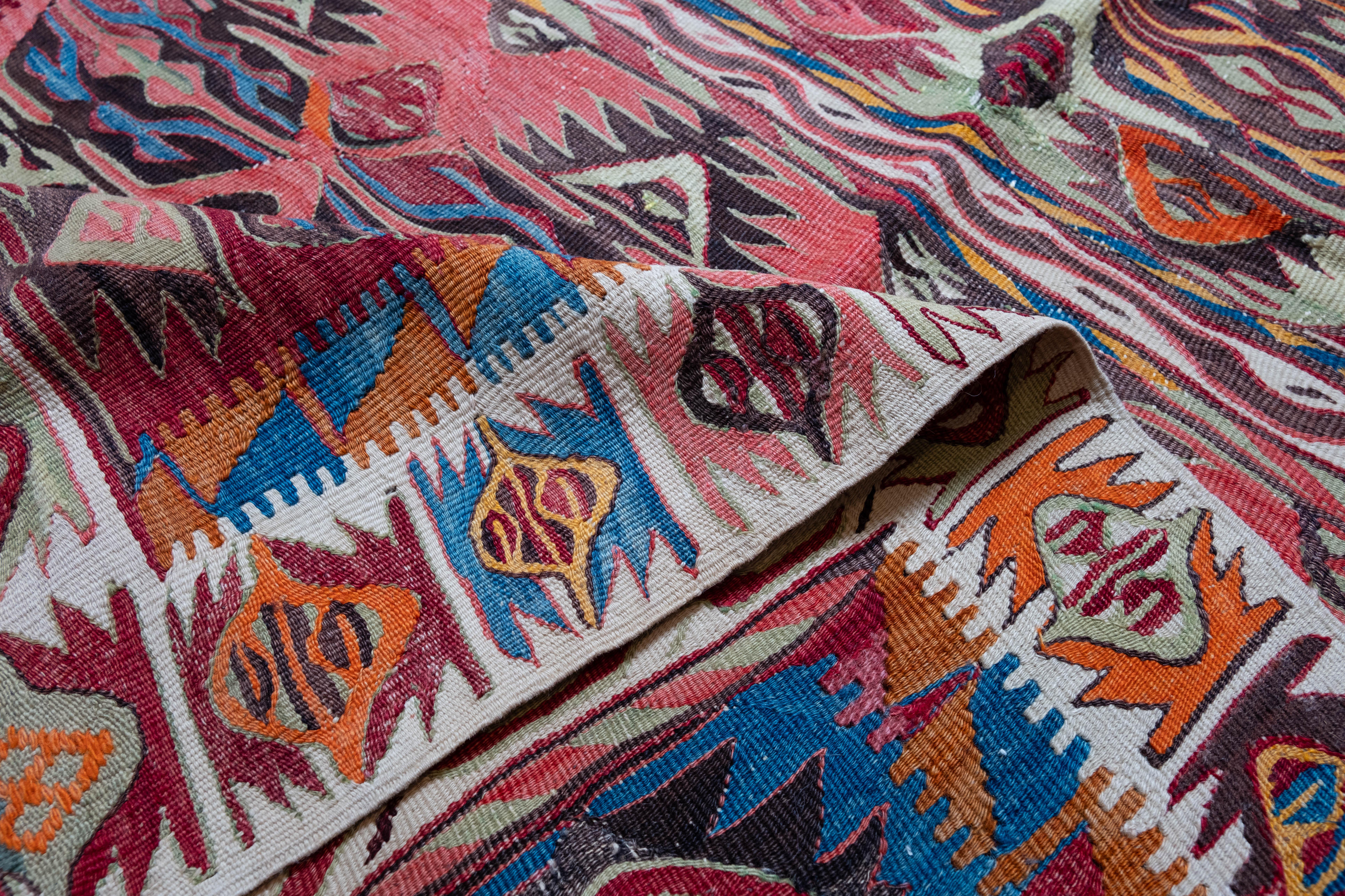 Antique Konya Hotamis Kilim Rug Wool Old Central Anatolian Turkish Carpet For Sale 1