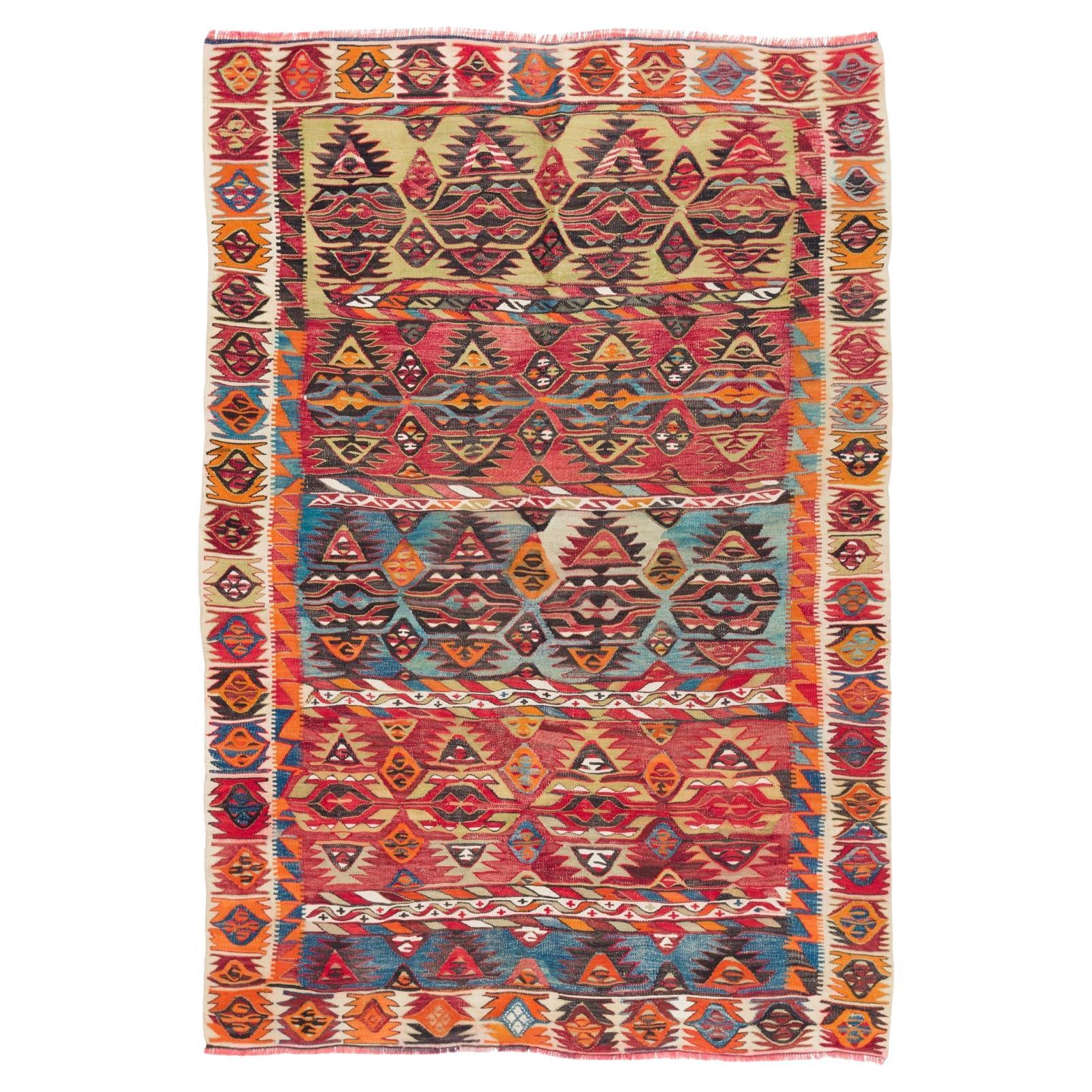 Antique Konya Hotamis Kilim Rug Wool Old Central Anatolian Turkish Carpet