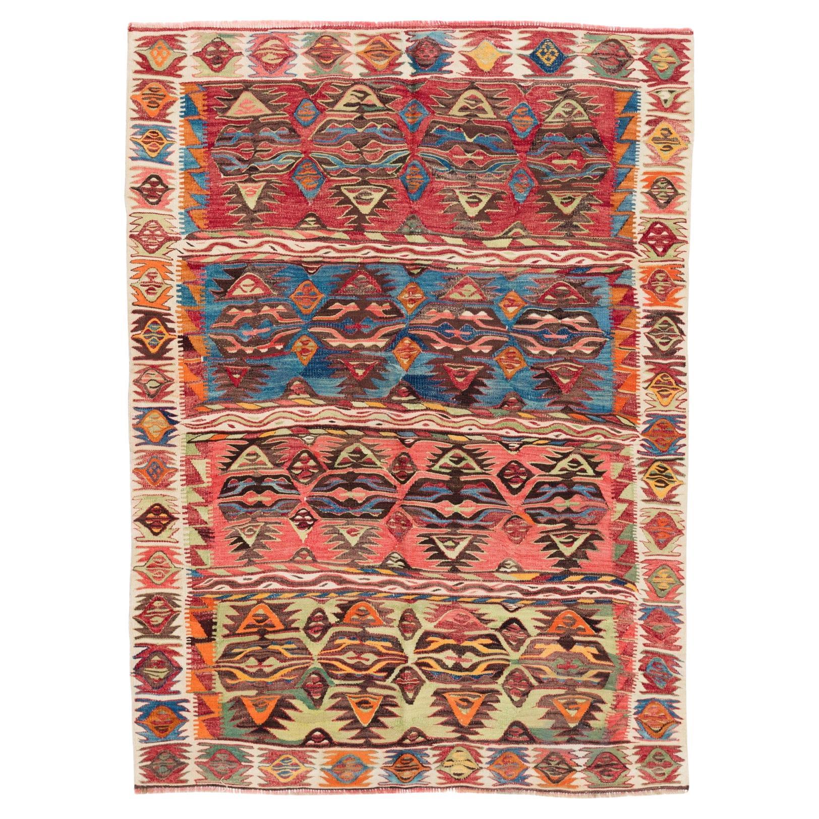 Antique Konya Hotamis Kilim Rug Wool Old Central Anatolian Turkish Carpet For Sale