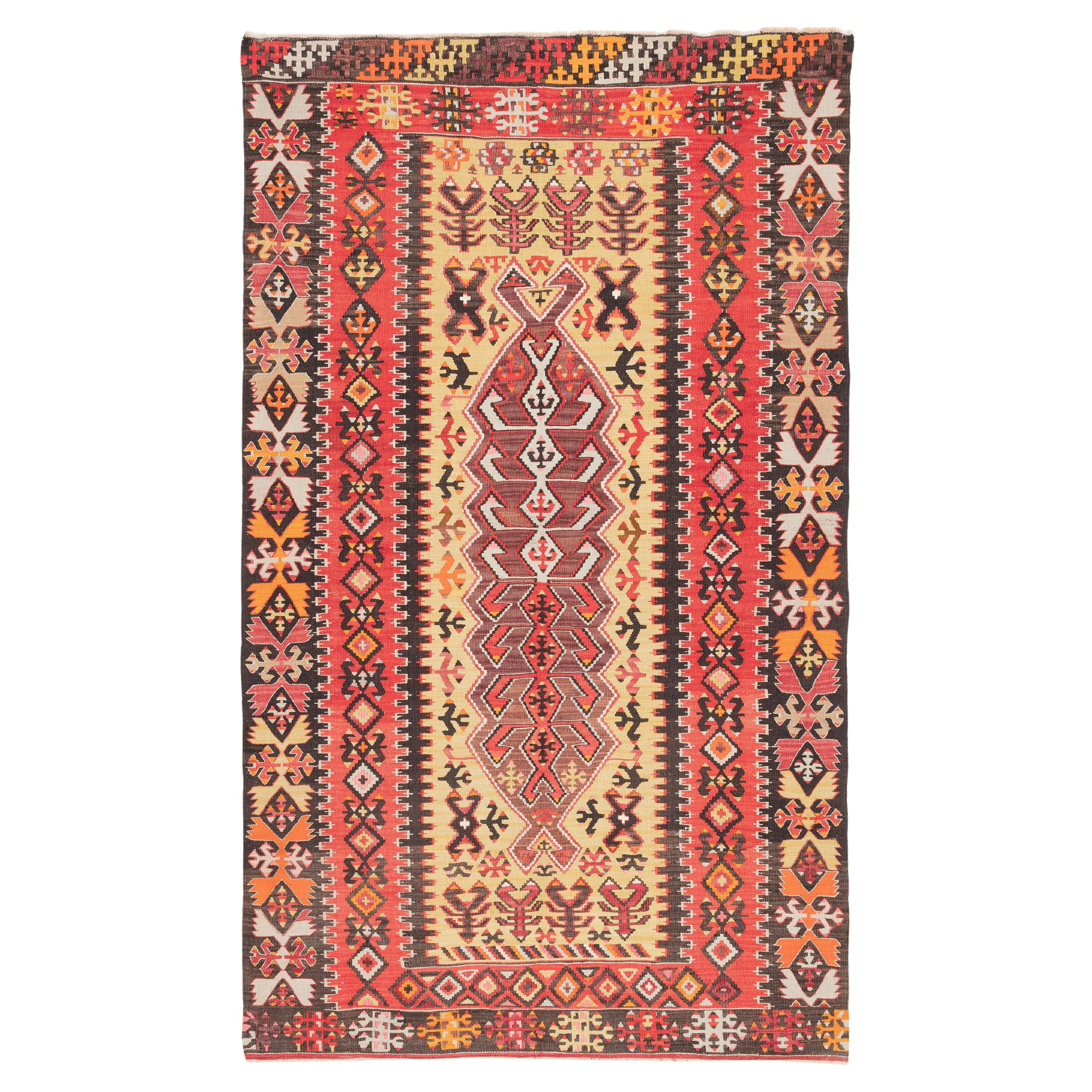 Antique Konya Hotamis Kilim Rug Wool Old Central Anatolian Turkish Carpet