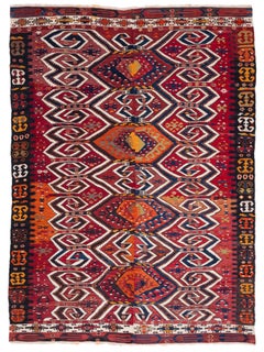 Antique Konya Karapinar Kilim Central Anatolian Rug Vintage Wool Turkish Carpet