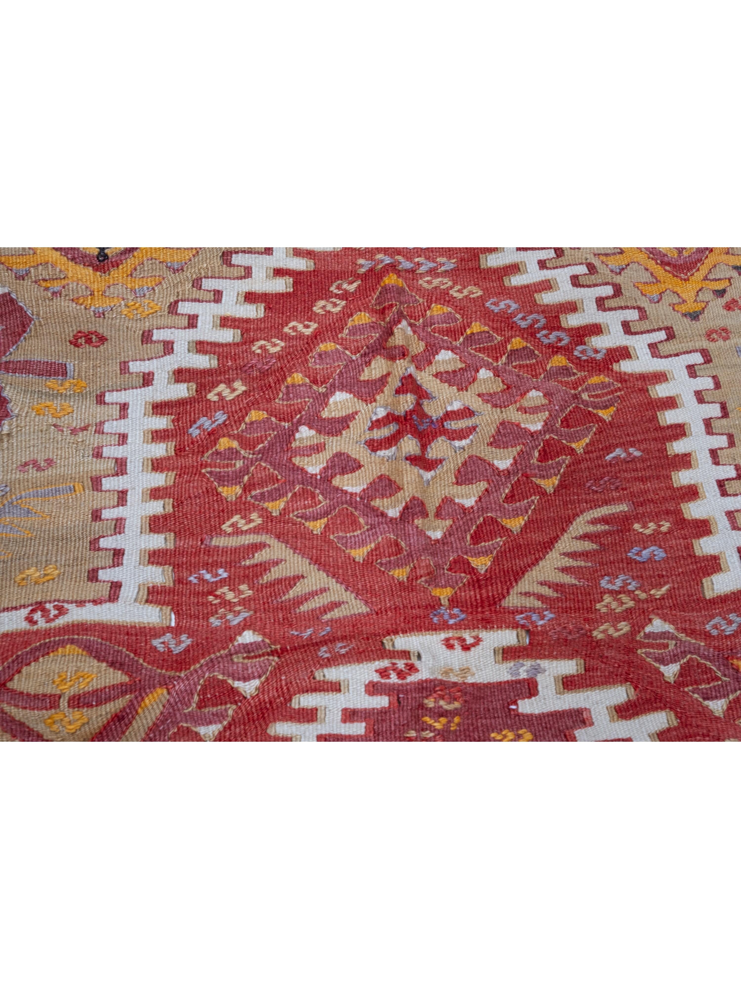 Antiker Konya Kilim Teppich Wolle Geometrisch Zentral Anatolisch Türkisch Wollteppich (Kelim) im Angebot