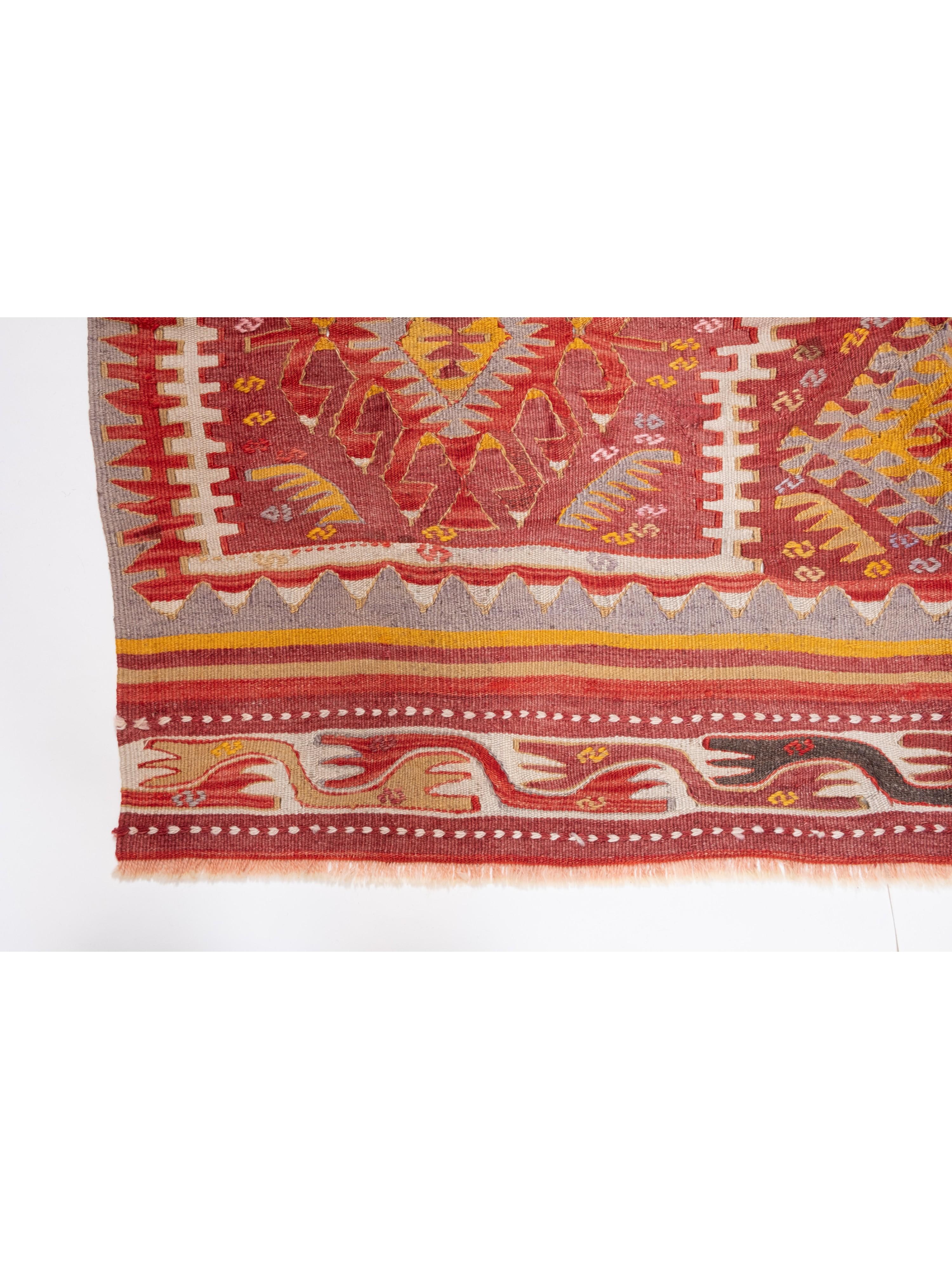 Antiker Konya Kilim Teppich Wolle Geometrisch Zentral Anatolisch Türkisch Wollteppich (Handgewebt) im Angebot