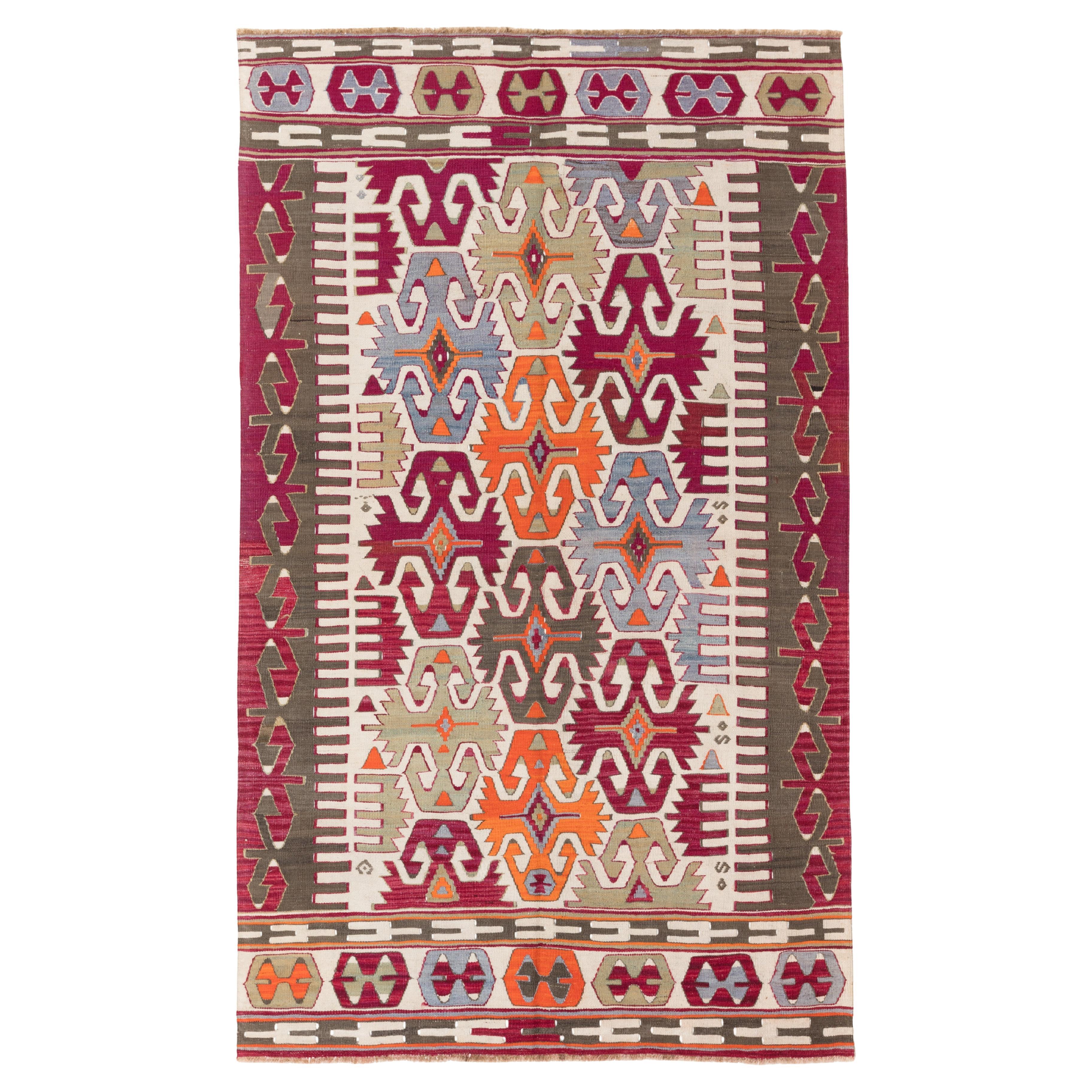 Antique Konya Kilim Rug Wool Old Central Anatolian Traditional Turkish Carpet For Sale