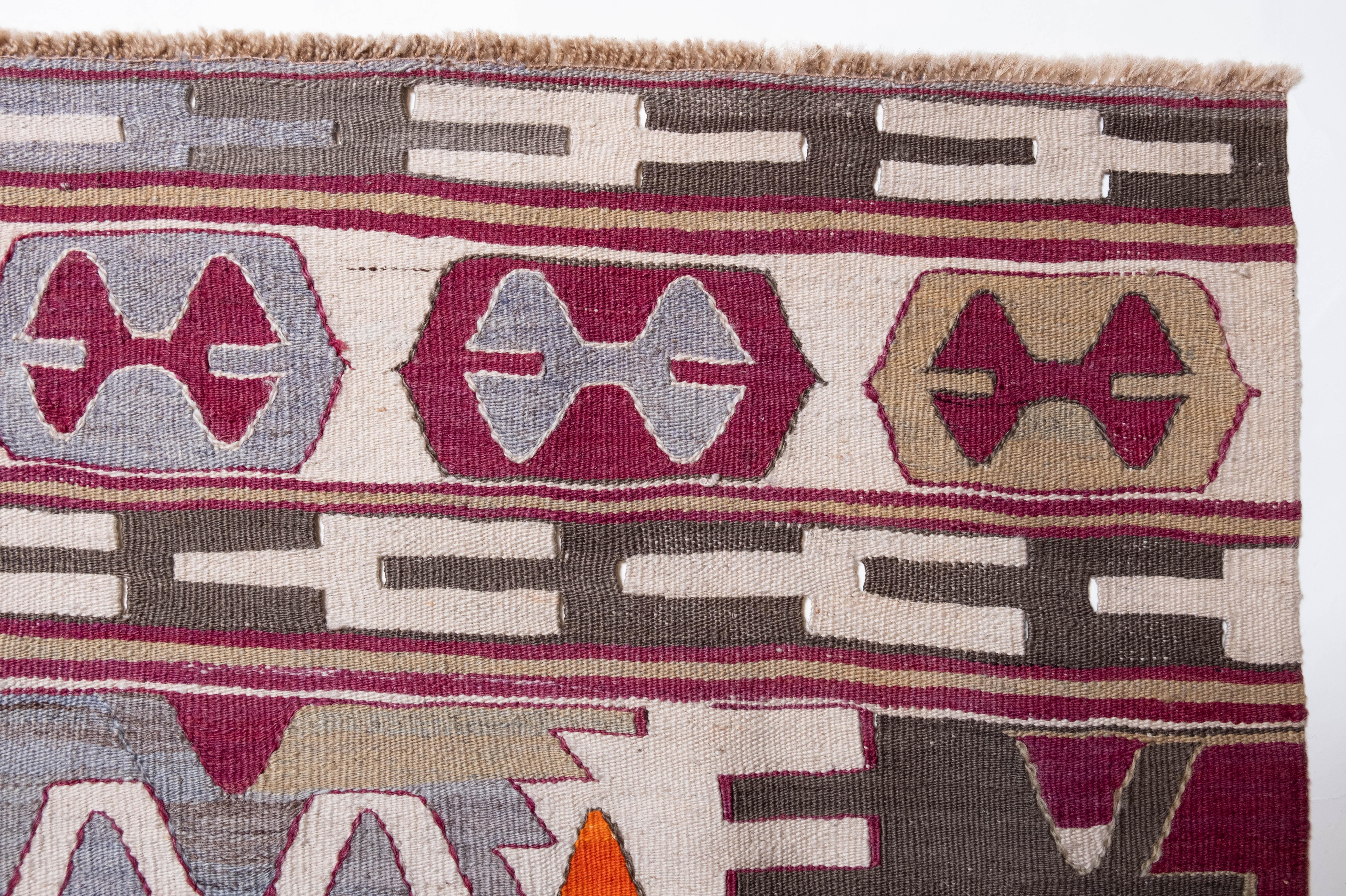 Hand-Woven Antique Konya Kilim Rug Wool Old Central Anatolian Turkish Carpet For Sale