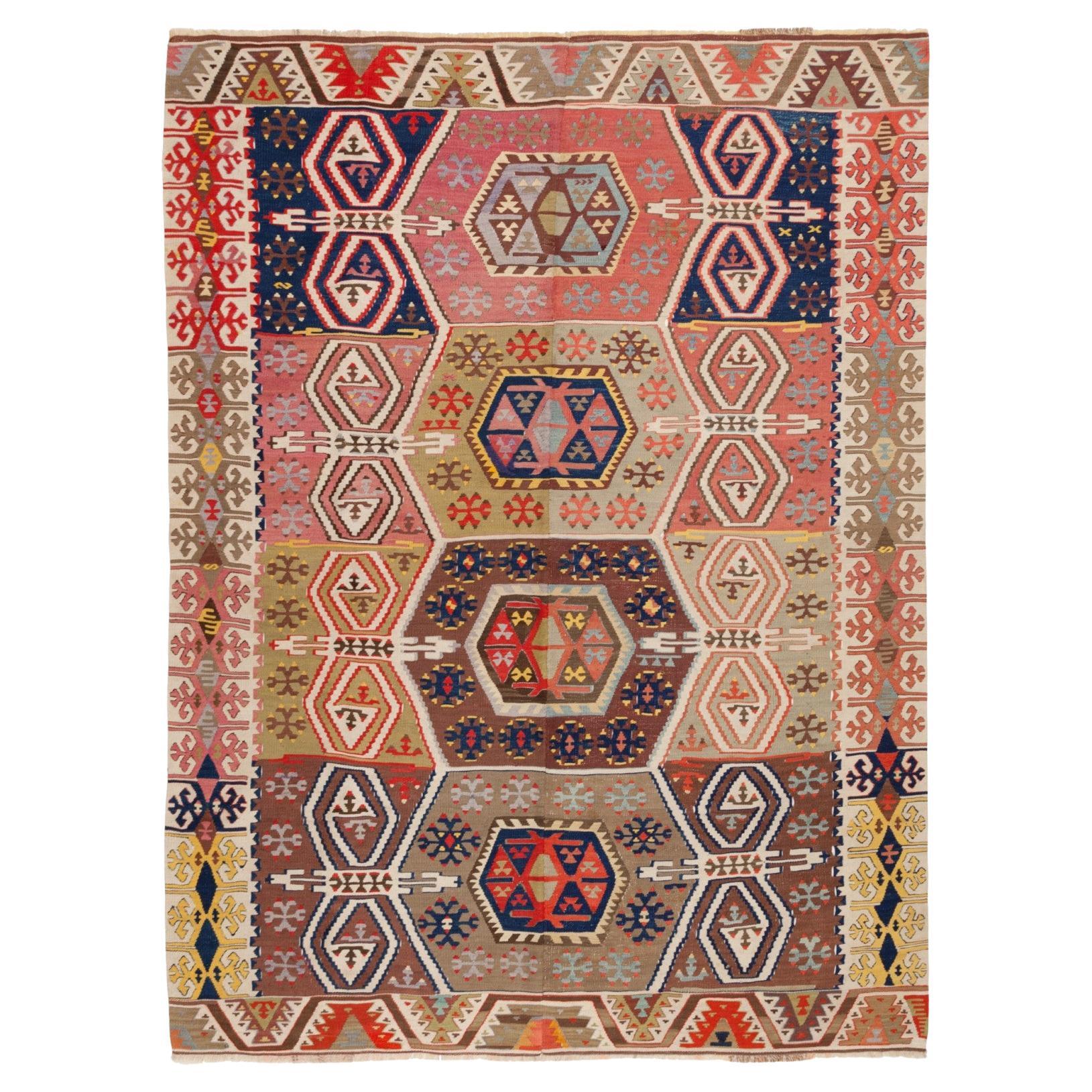 Ancien tapis Kilim de Konya en laine de Turquie centrale d'Anatolie