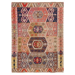 Antique Konya Kilim Rug Wool Old Central Anatolian Turkish Carpet