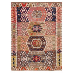 Ancien tapis Kilim de Konya en laine de Turquie centrale d'Anatolie