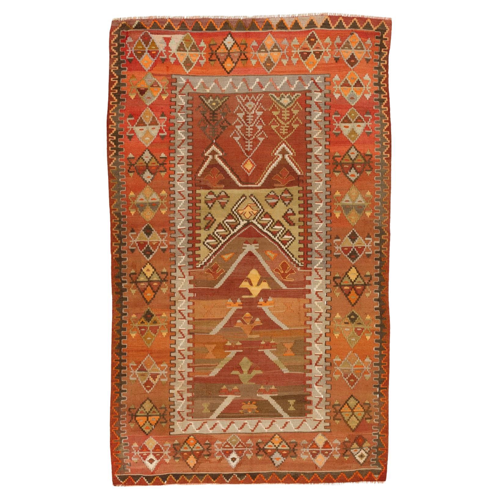 Antique Konya Kilim Rug Wool Old Central Anatolian Turkish Carpet For Sale