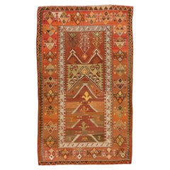 Used Konya Kilim Rug Wool Old Central Anatolian Turkish Carpet