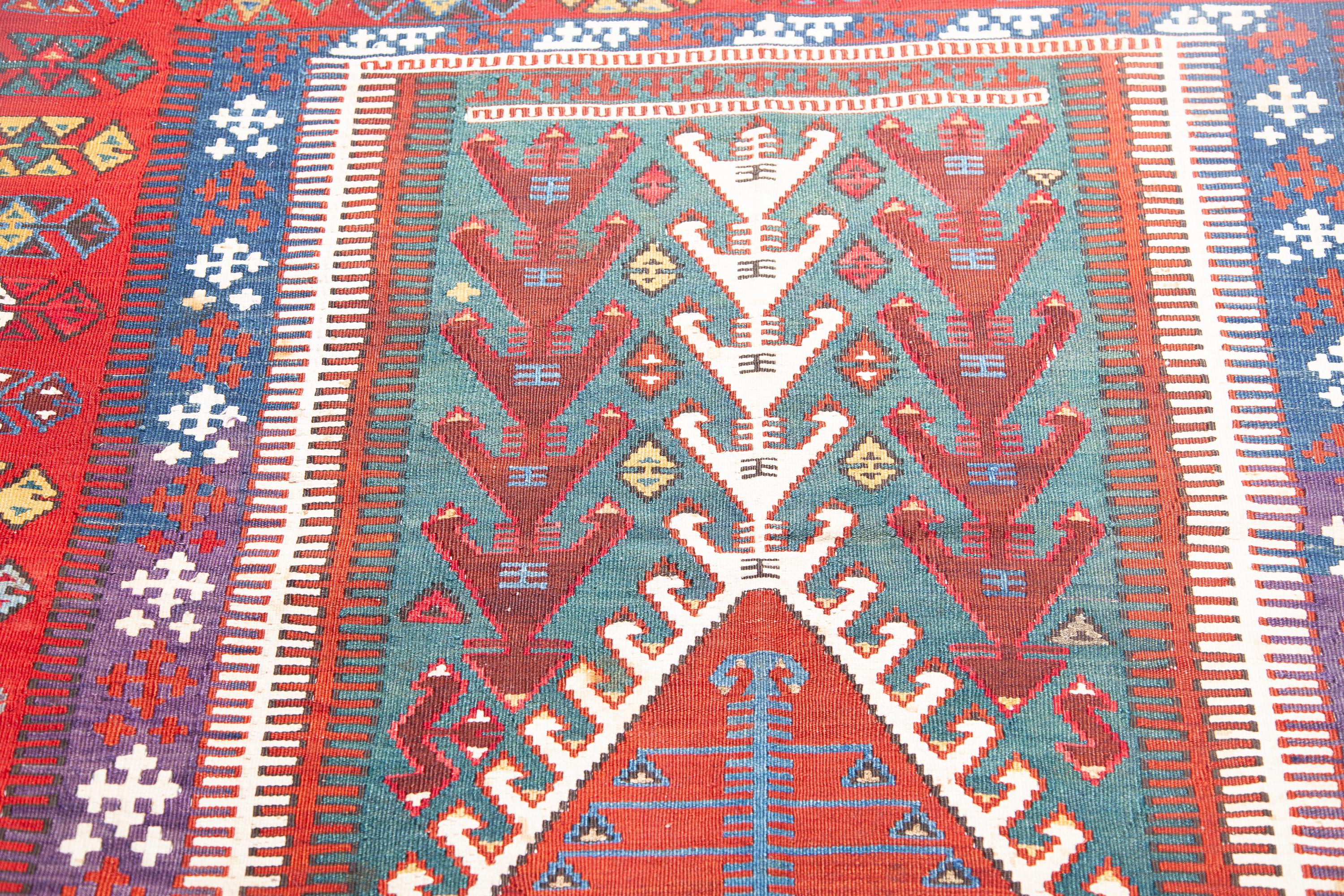 Hand-Woven Antique Konya Obruk Kilim Central Anatolian Rug Turkish Carpet Metallic Threads For Sale