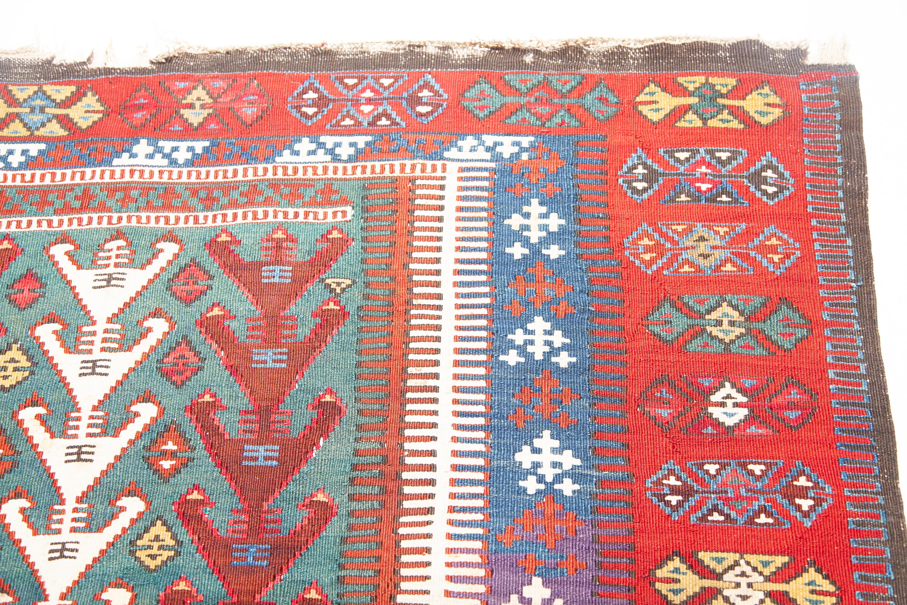 Antique Konya Obruk Kilim Central Anatolian Rug Turkish Carpet Metallic Threads In Good Condition For Sale In Tokyo, JP
