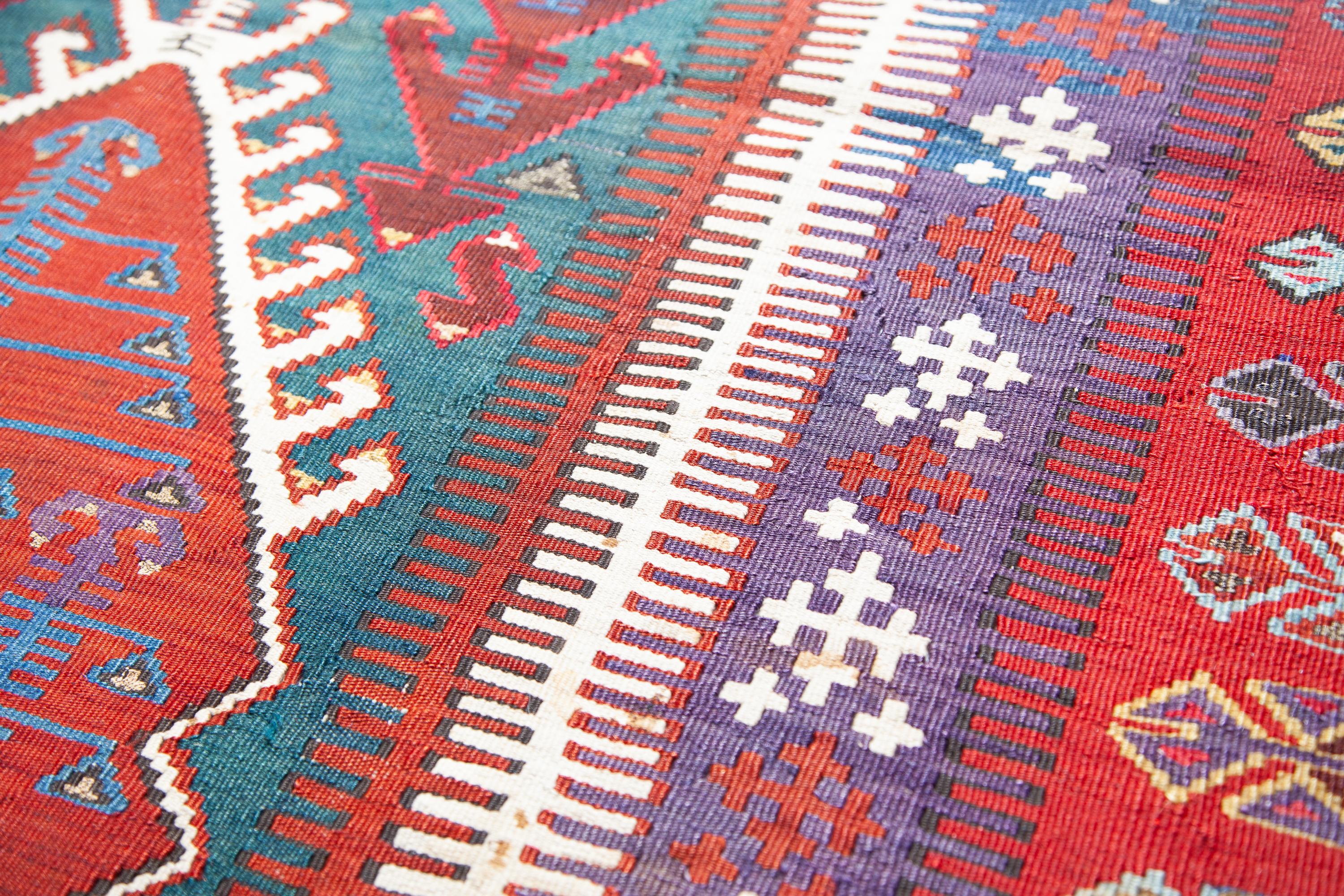 20th Century Antique Konya Obruk Kilim Central Anatolian Rug Turkish Carpet Metallic Threads For Sale