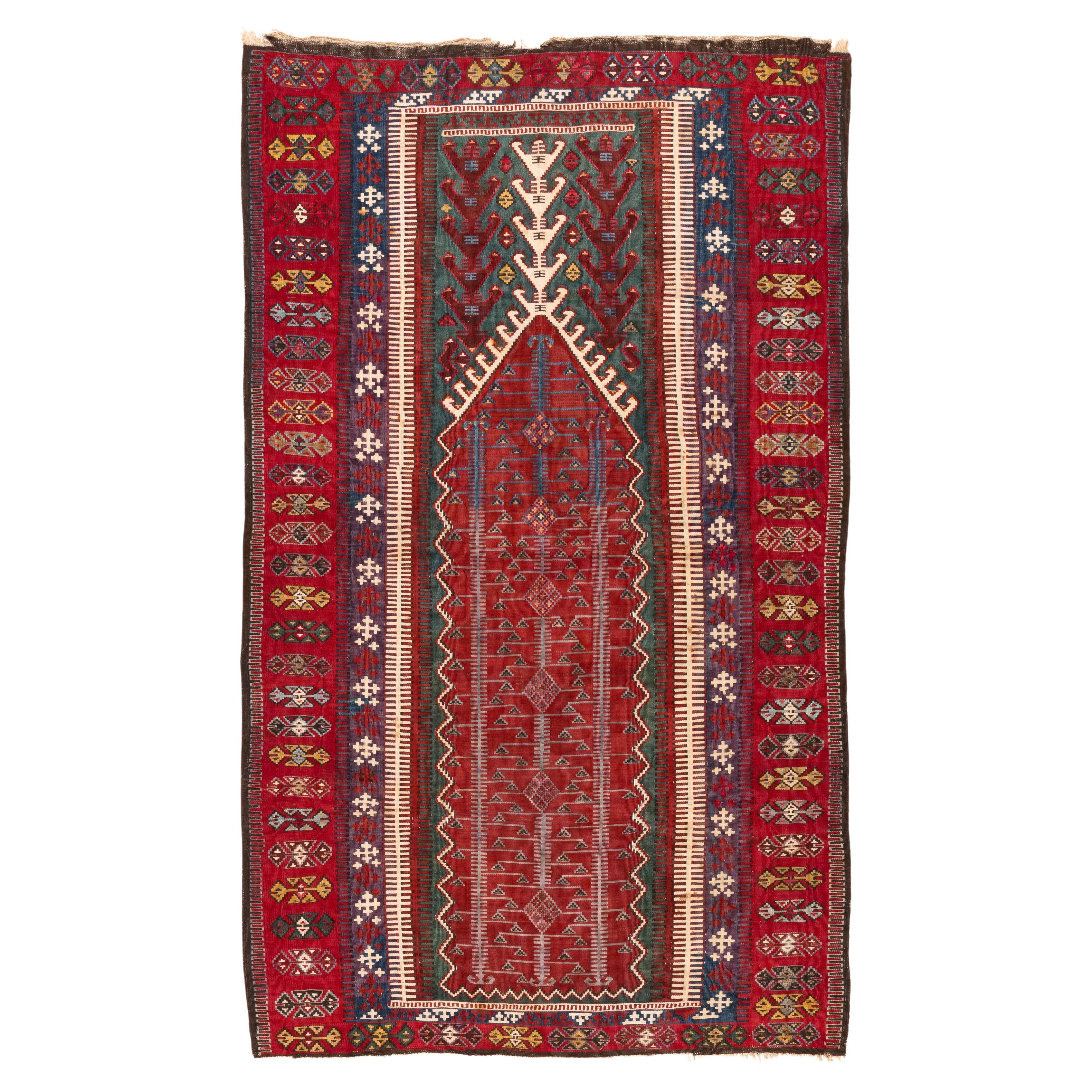 Alfombra antigua Konya Obruk Kilim Anatolia Central Alfombra turca Hilos metálicos