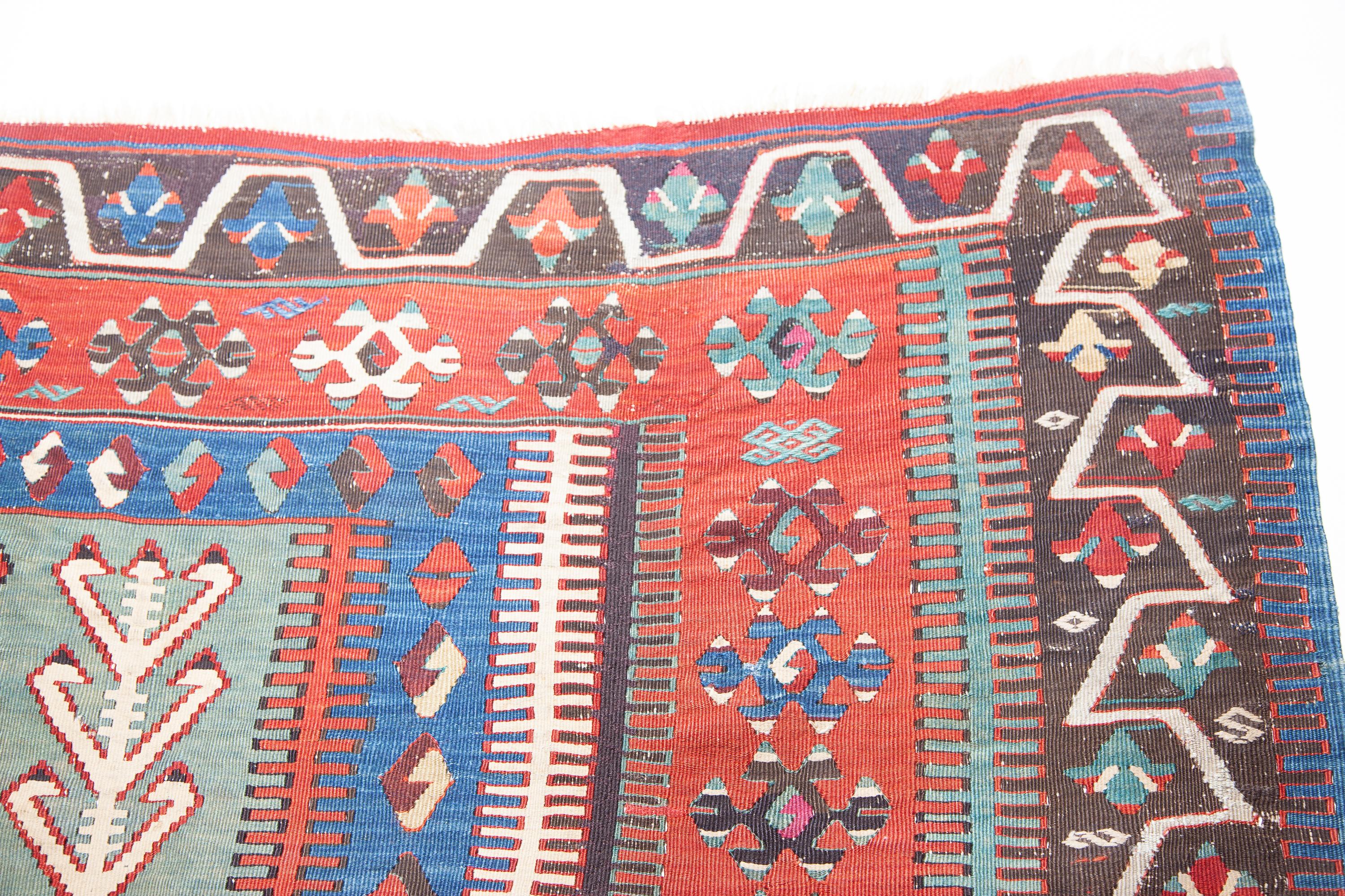 Hand-Woven Antique Konya Obruk Kilim Central Anatolian Rug Turkish Carpet Rare Purple Color For Sale