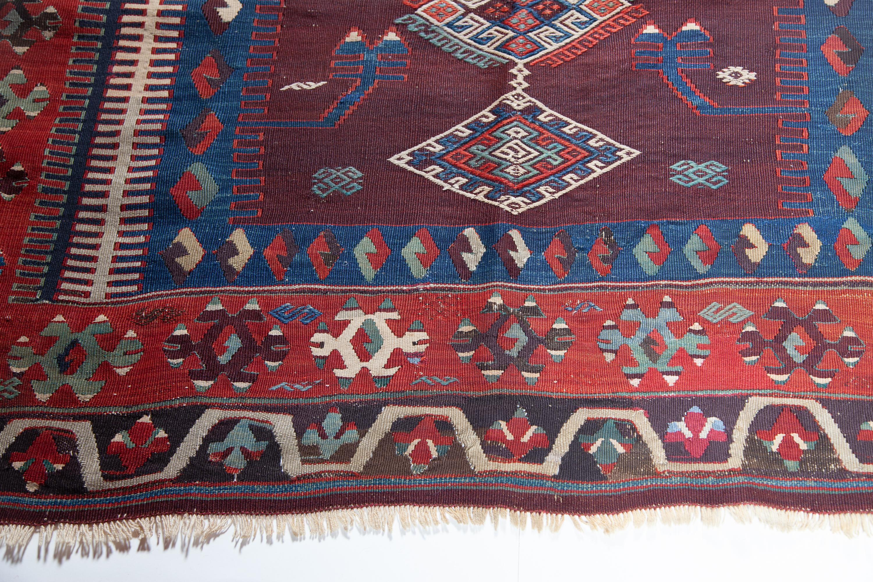 20th Century Antique Konya Obruk Kilim Central Anatolian Rug Turkish Carpet Rare Purple Color For Sale