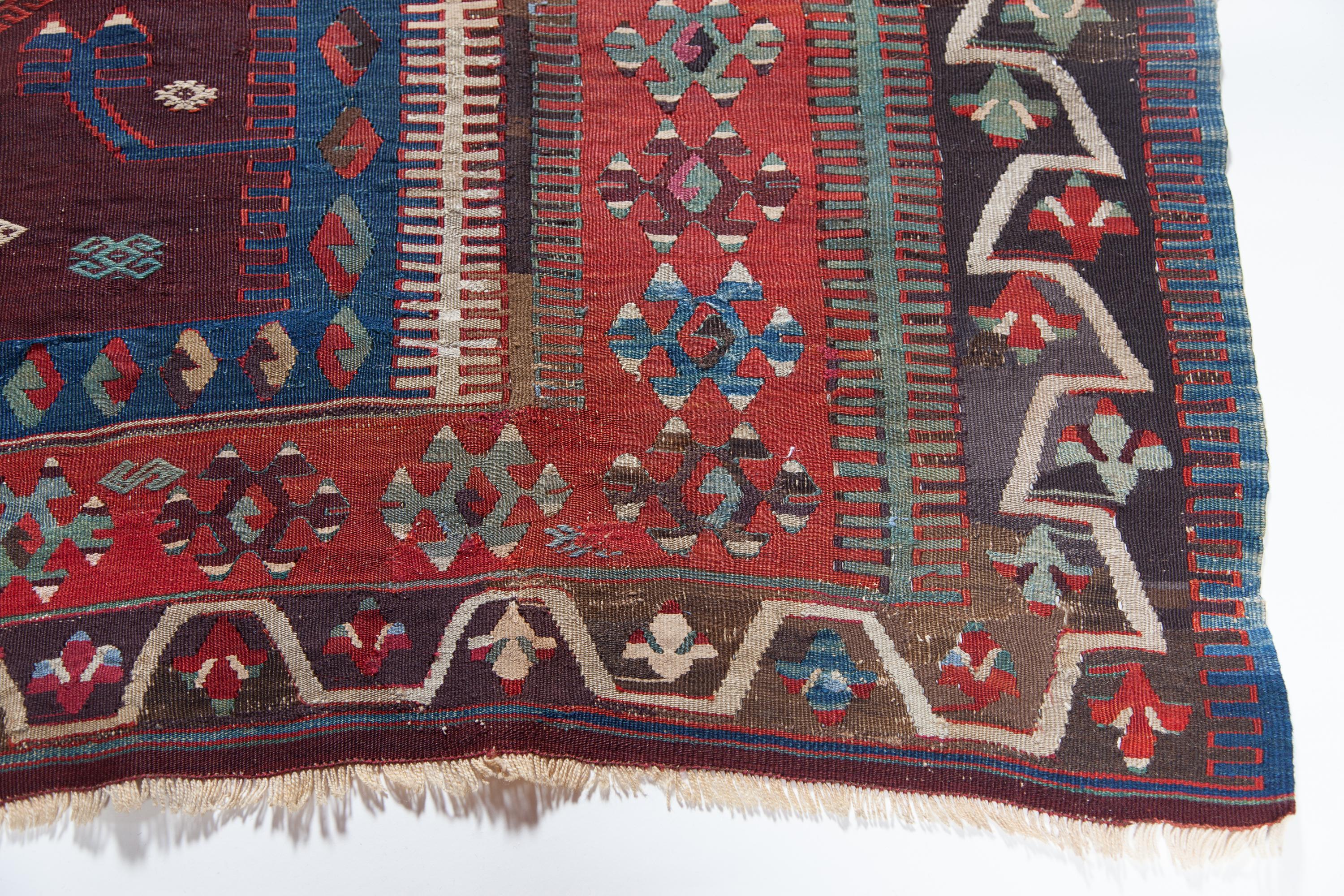 Wool Antique Konya Obruk Kilim Central Anatolian Rug Turkish Carpet Rare Purple Color For Sale