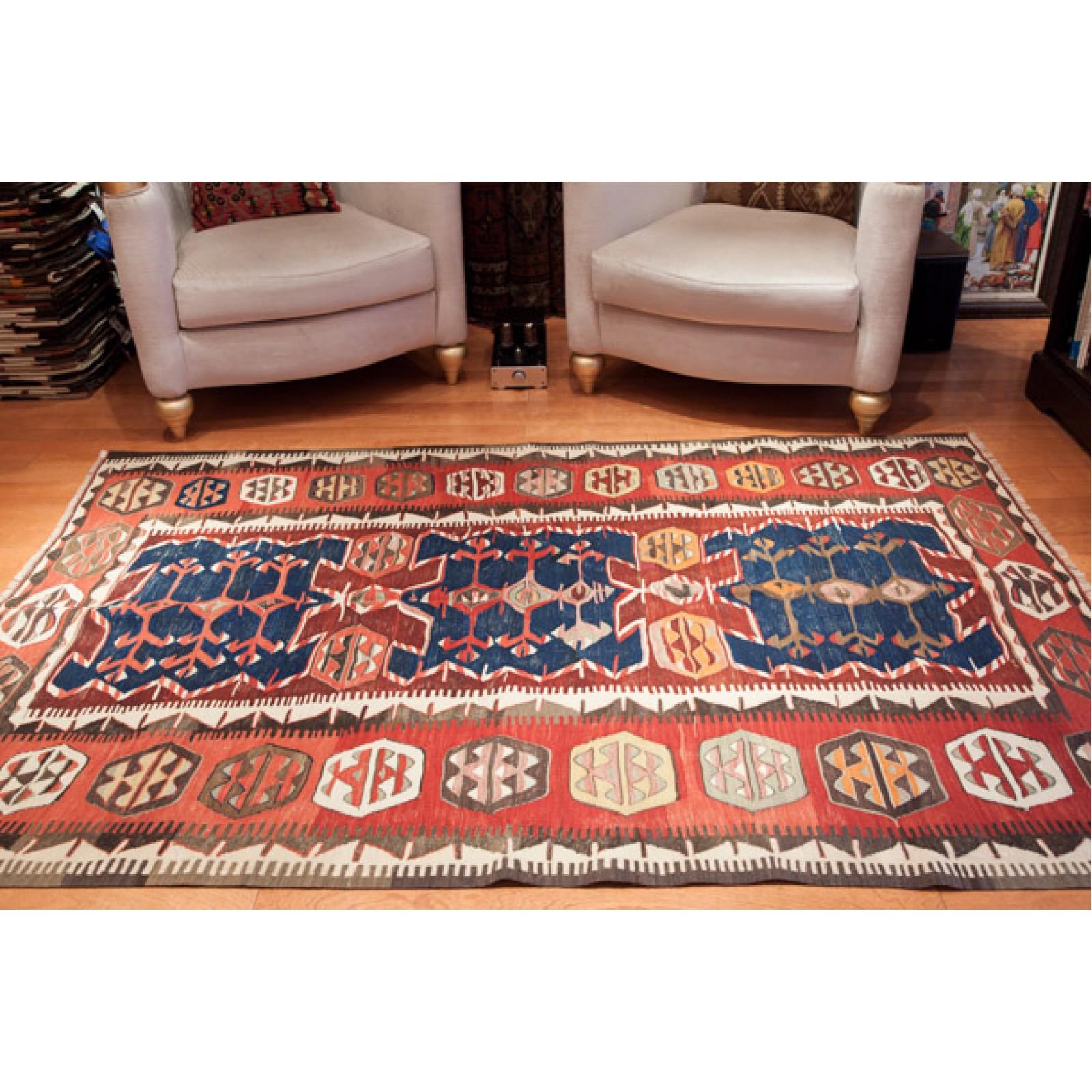 20th Century Antique Konya Obruk Kilim Central Anatolian Rug Vintage Turkish Carpet For Sale