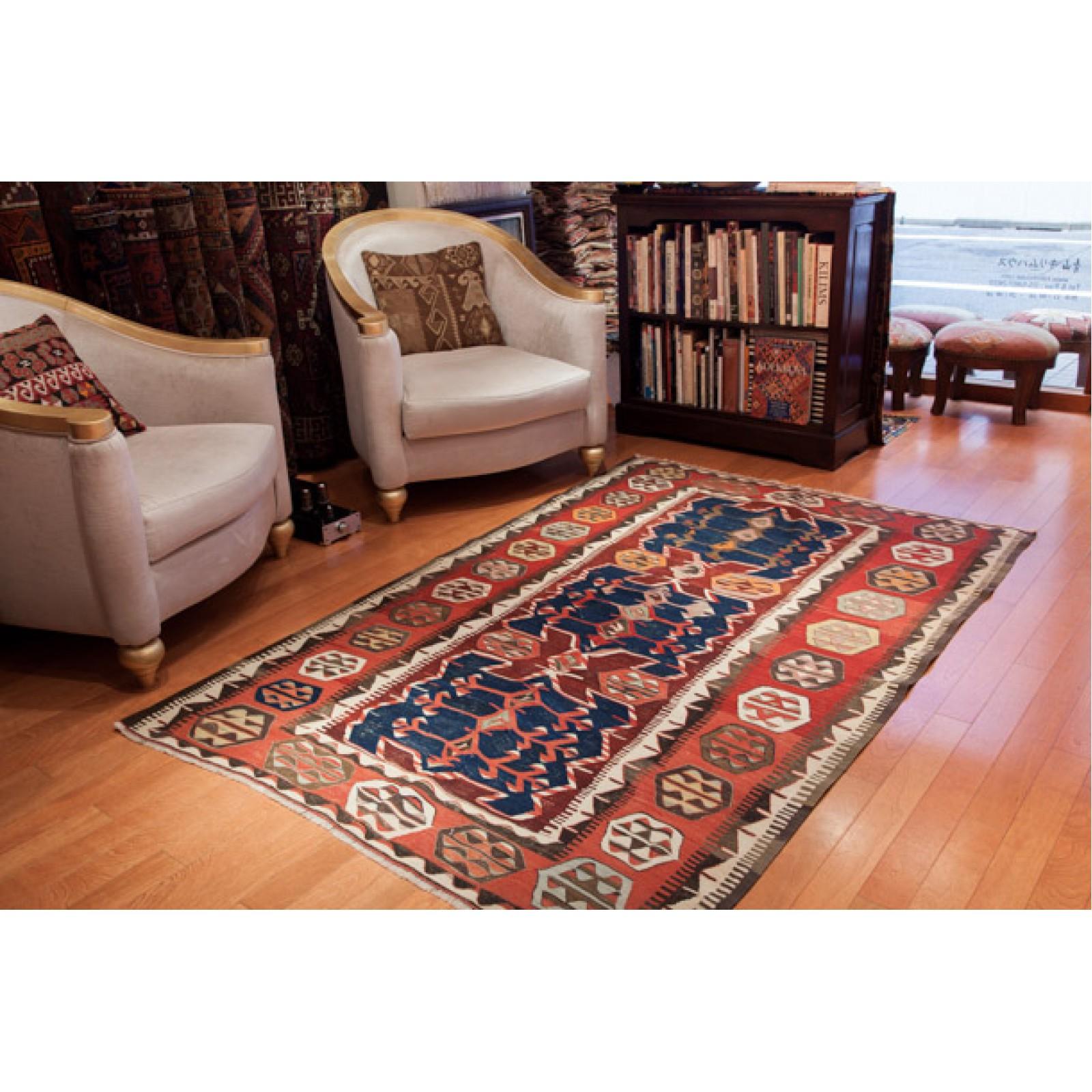 Wool Antique Konya Obruk Kilim Central Anatolian Rug Vintage Turkish Carpet For Sale