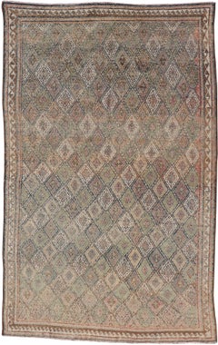 Antique Konya Oushak Rug with Soft Sage, Taupe, Sand, and Muted Rust Tones
