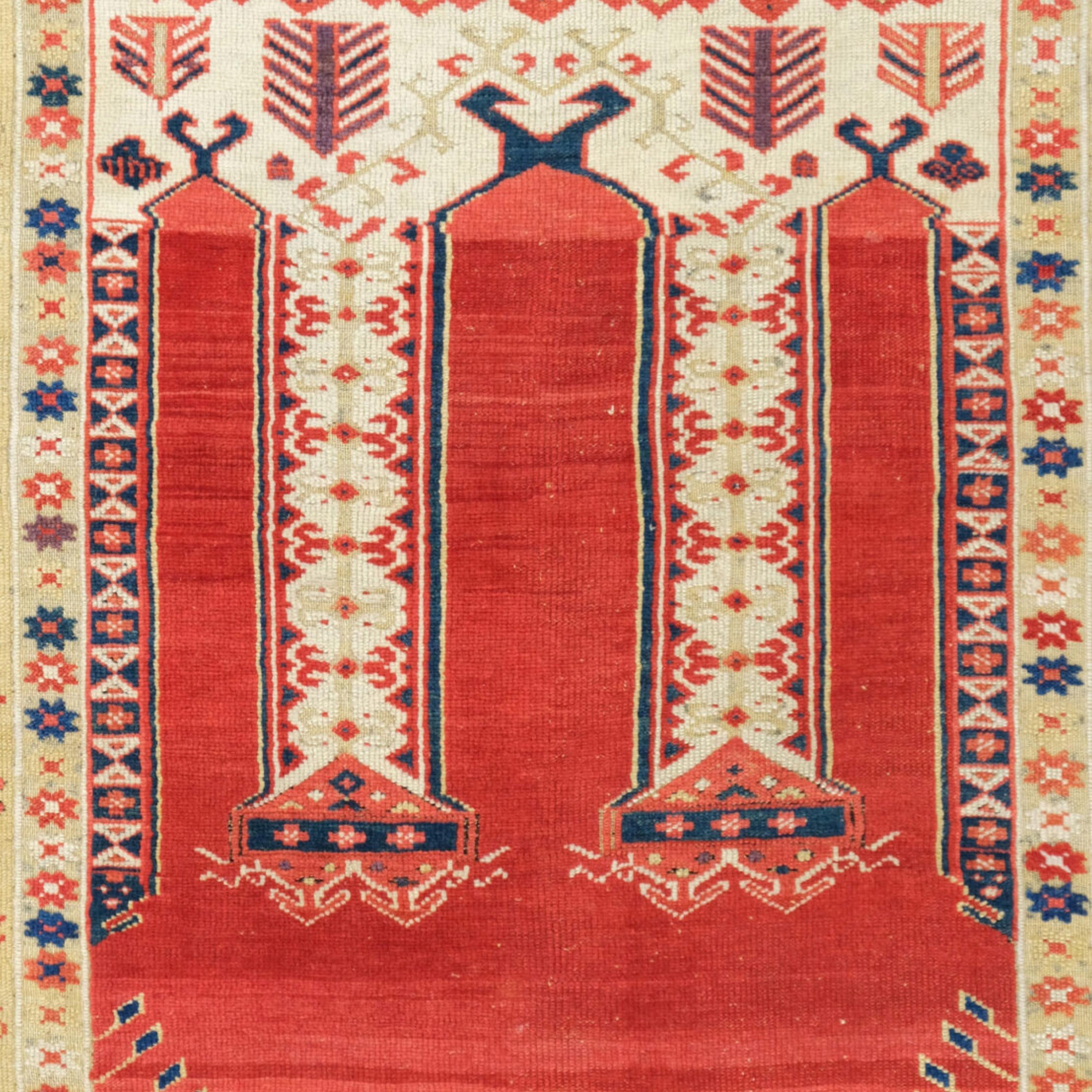 Turkish Antique Konya Prayer Rug - 18th Century Central Konya Rug, Anatolian Rug For Sale